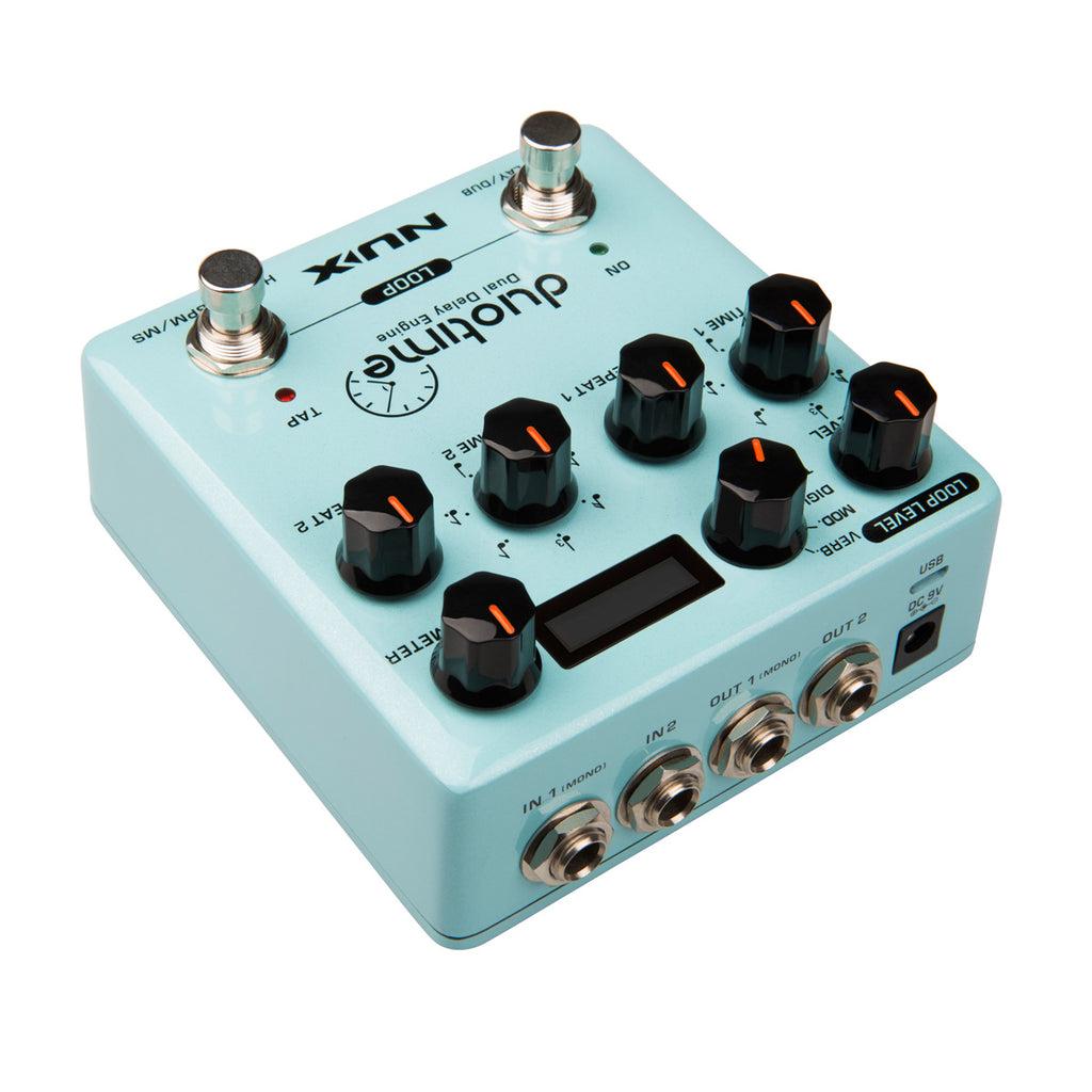 NUX NDD-6 Duotime dual delay pedal — side jacks view