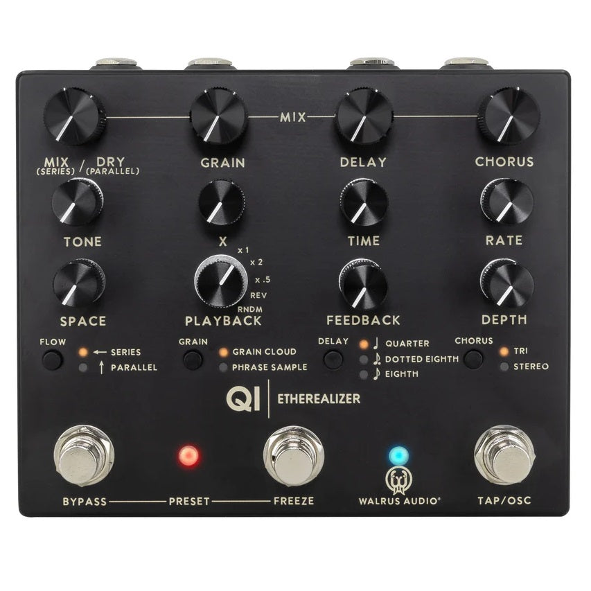Walrus Audio Qi Etherealizer multi-effect pedal — angled black enclosure view