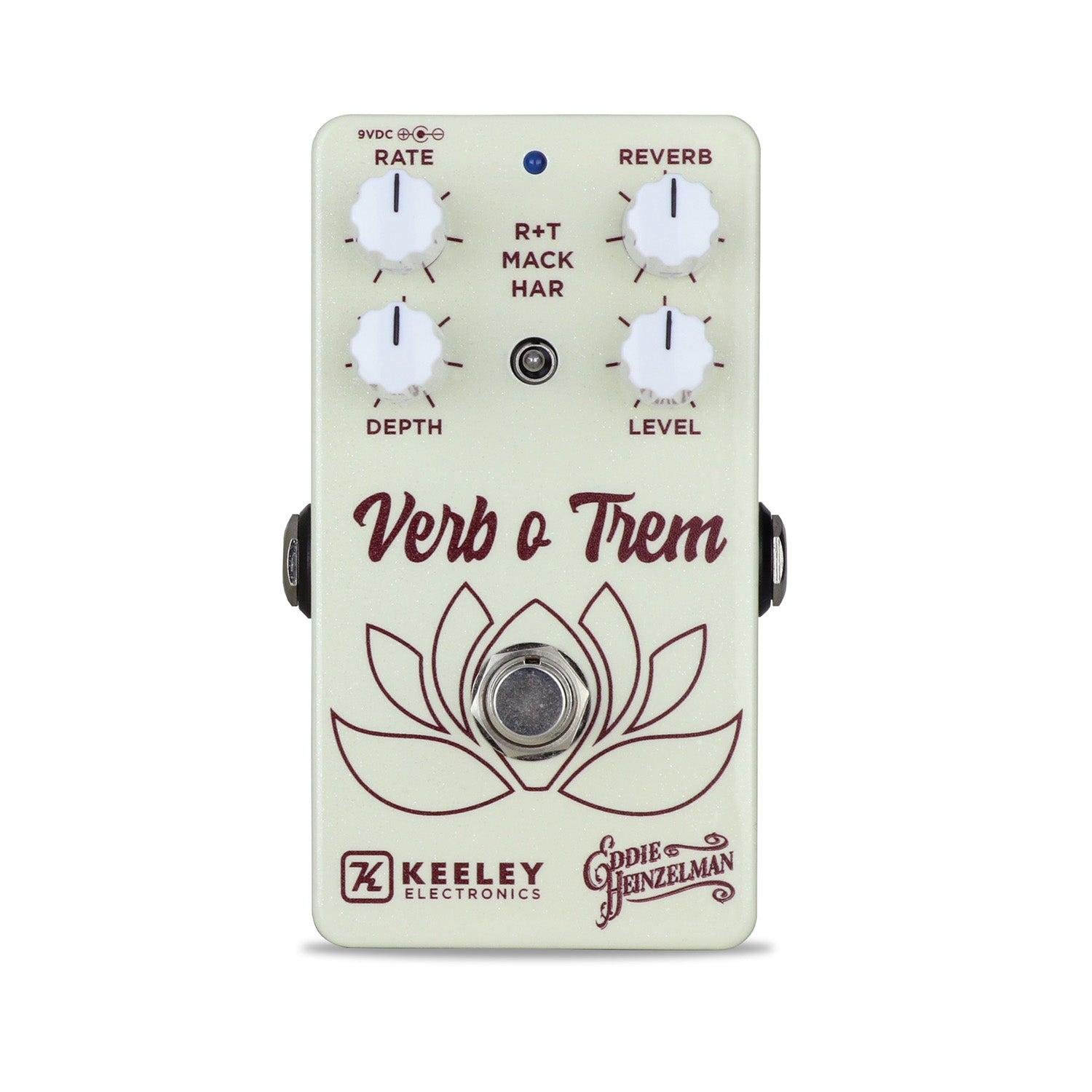 Keeley VoT Verb o Trem reverb tremolo pedal — cream white enclosure with lotus graphic, top view