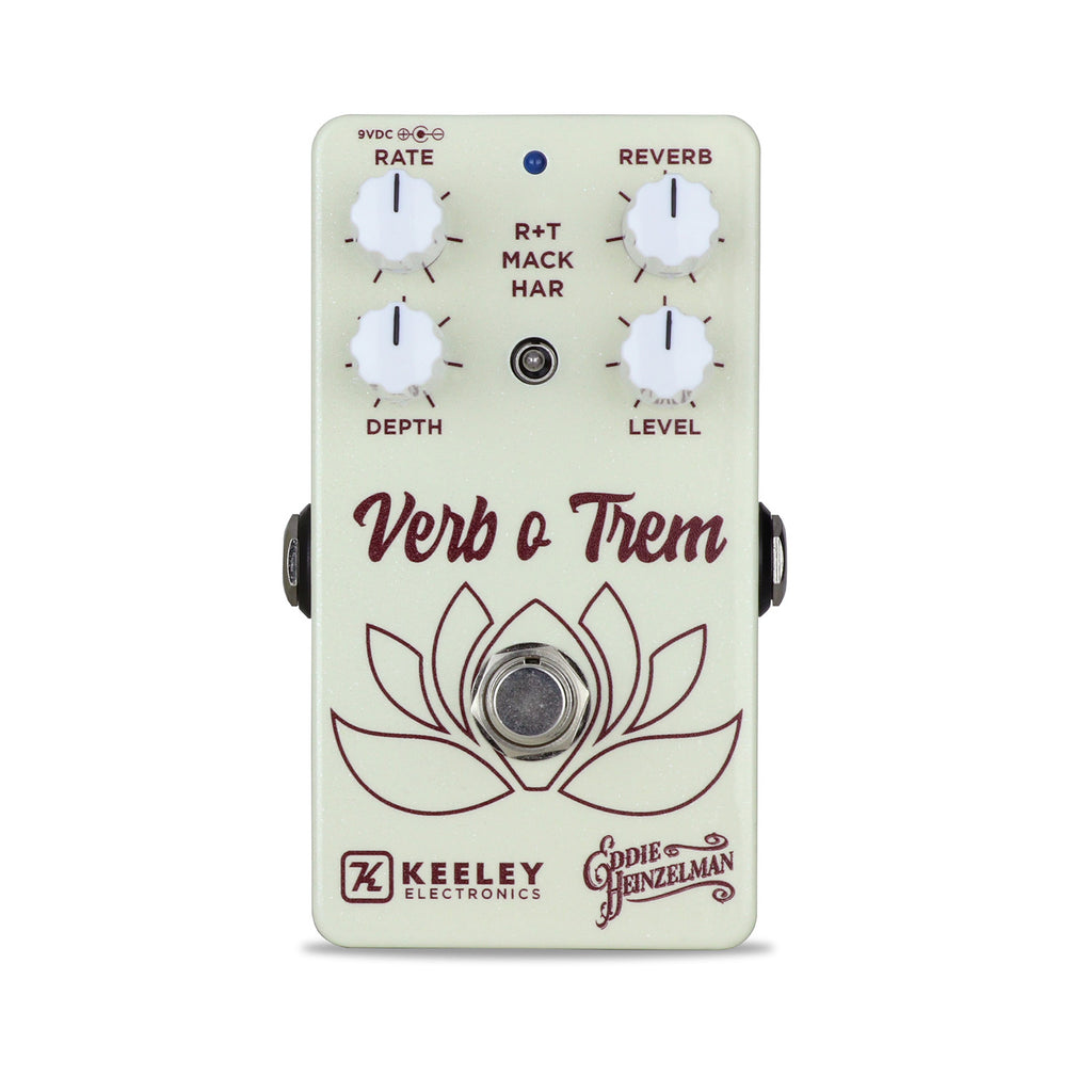 Keeley VoT Verb o Trem reverb tremolo pedal — cream white enclosure, alternate angle