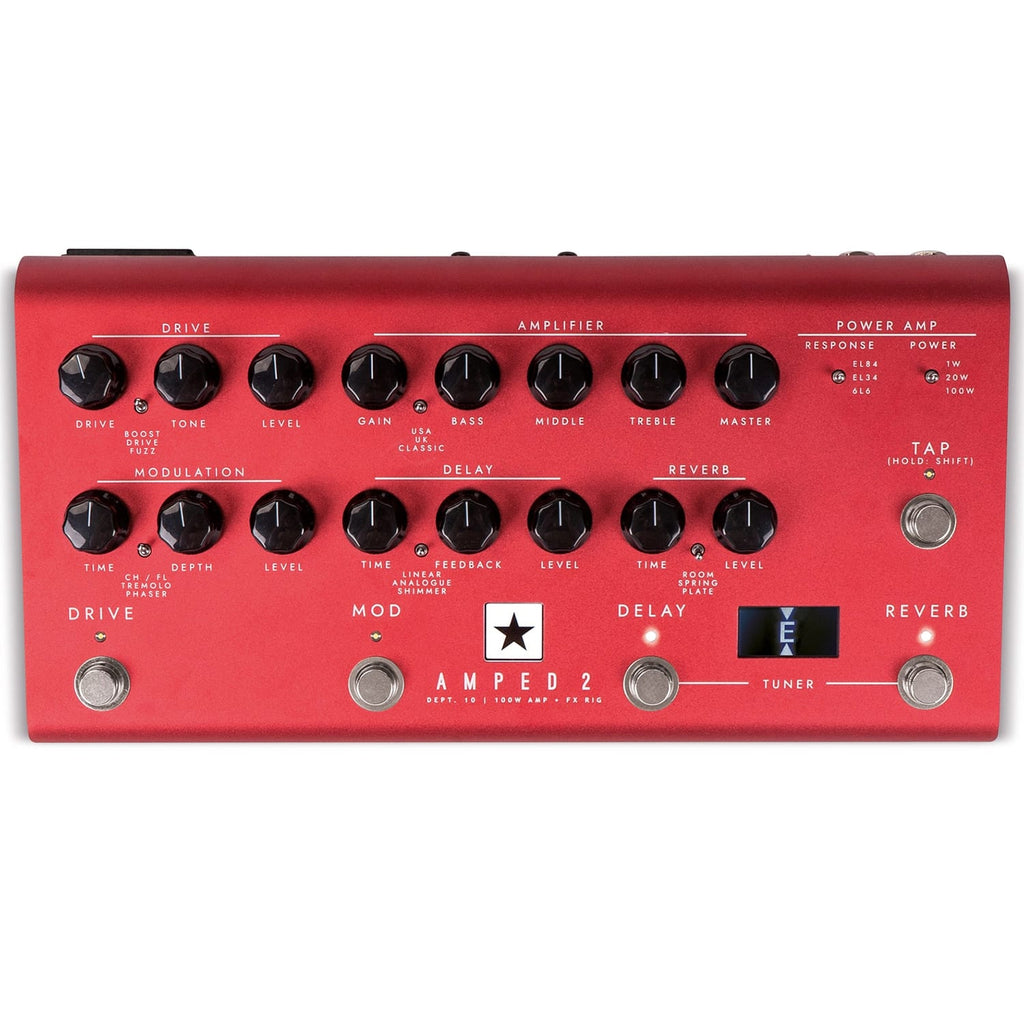 Blackstar AMPED 2 amp pedal — red, controls and footswitches detail