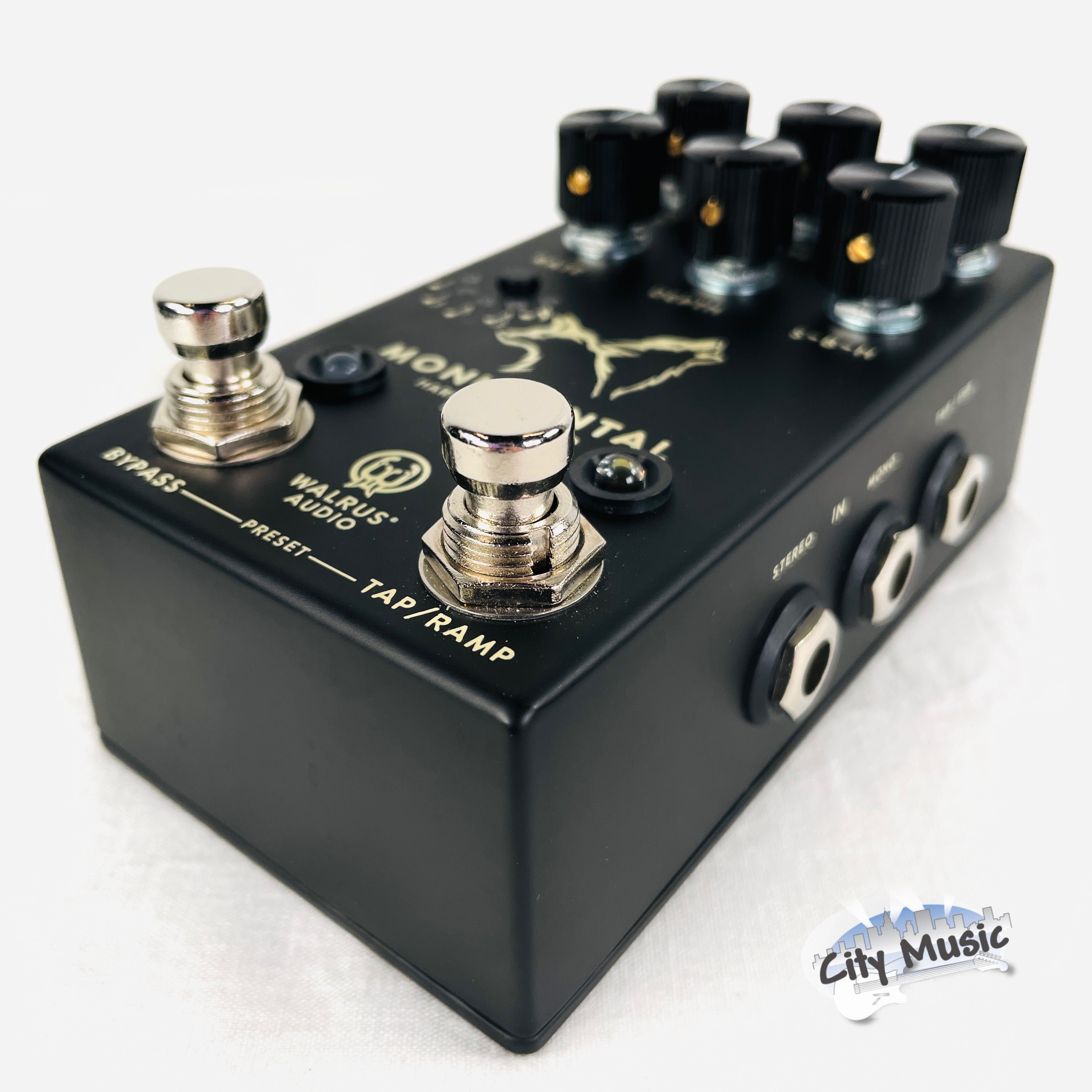 Used Walrus Audio Monumental tremolo pedal — knob and footswitch detail