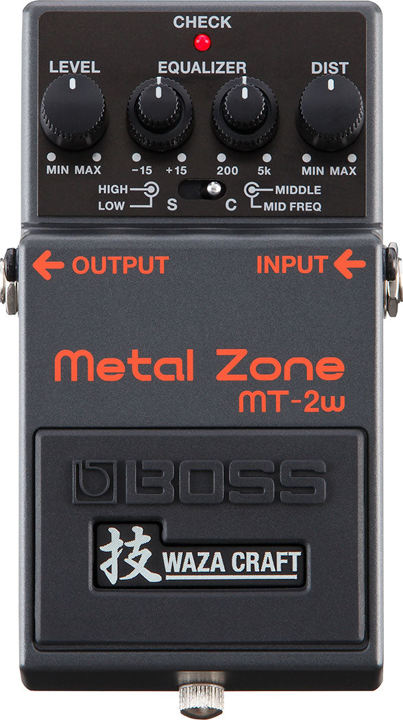 Boss MT-2W Waza Craft Metal Zone distortion pedal — detail of Waza Craft badge