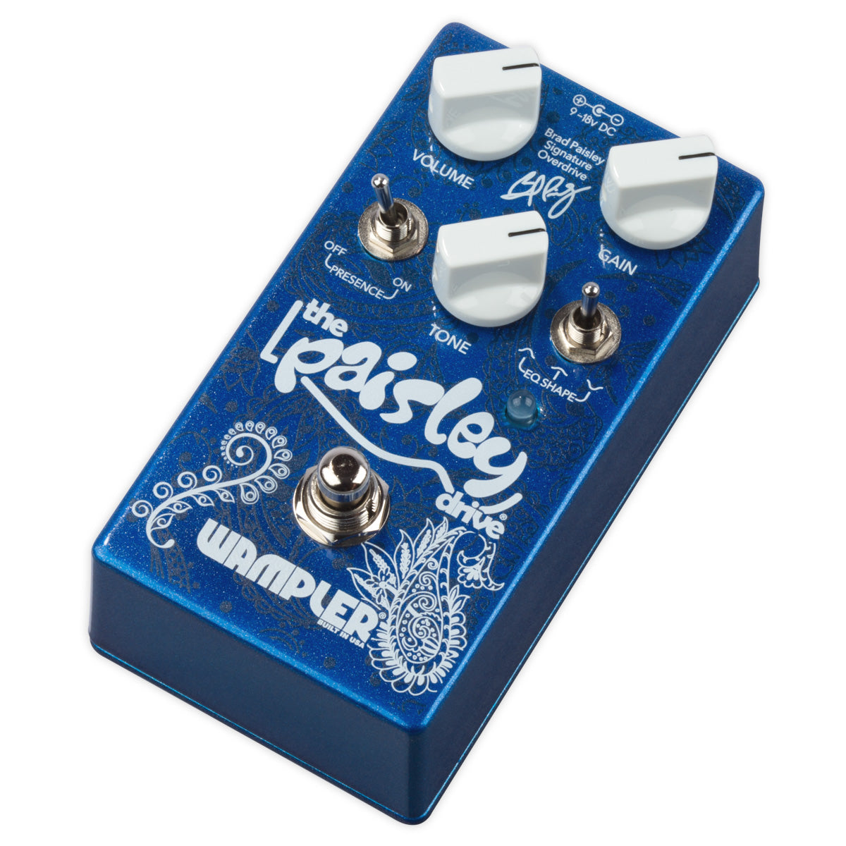 Wampler Paisley Drive overdrive pedal top down view of controls