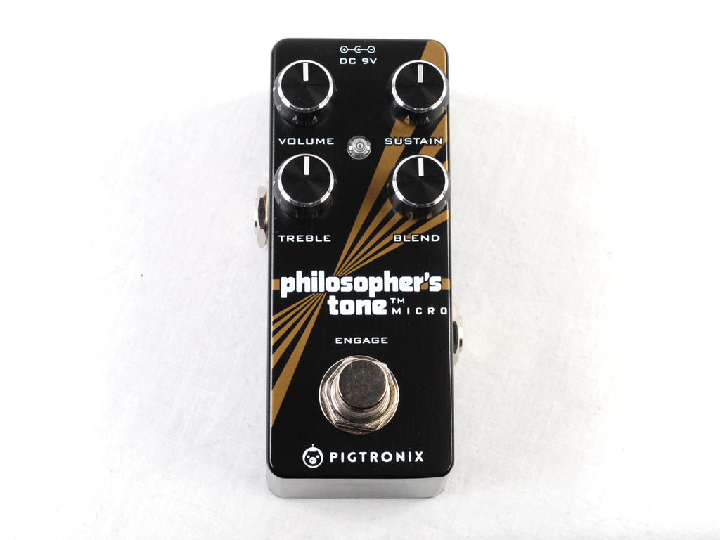Pigtronix Philosopher's Tone Micro compressor pedal — black enclosure, top view