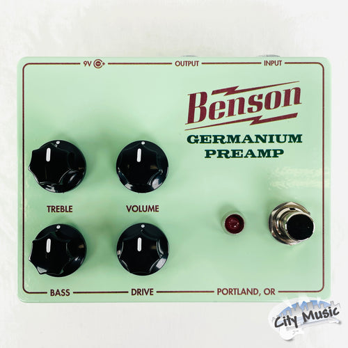 Benson Germanium Preamp pedal — seafoam green enclosure front