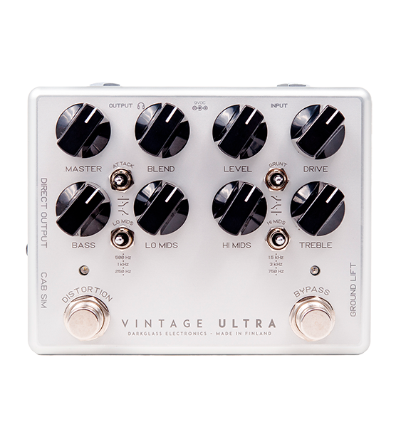Darkglass Vintage Ultra V2 bass preamp overdrive pedal — silver enclosure, top view
