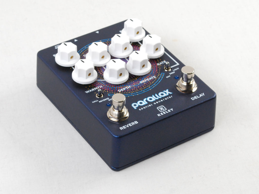 Used Keeley Parallax reverb delay pedal — angled view