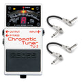 Boss TU-3 Chromatic Tuner guitar pedal — white enclosure with LED meter, two patch cables included
