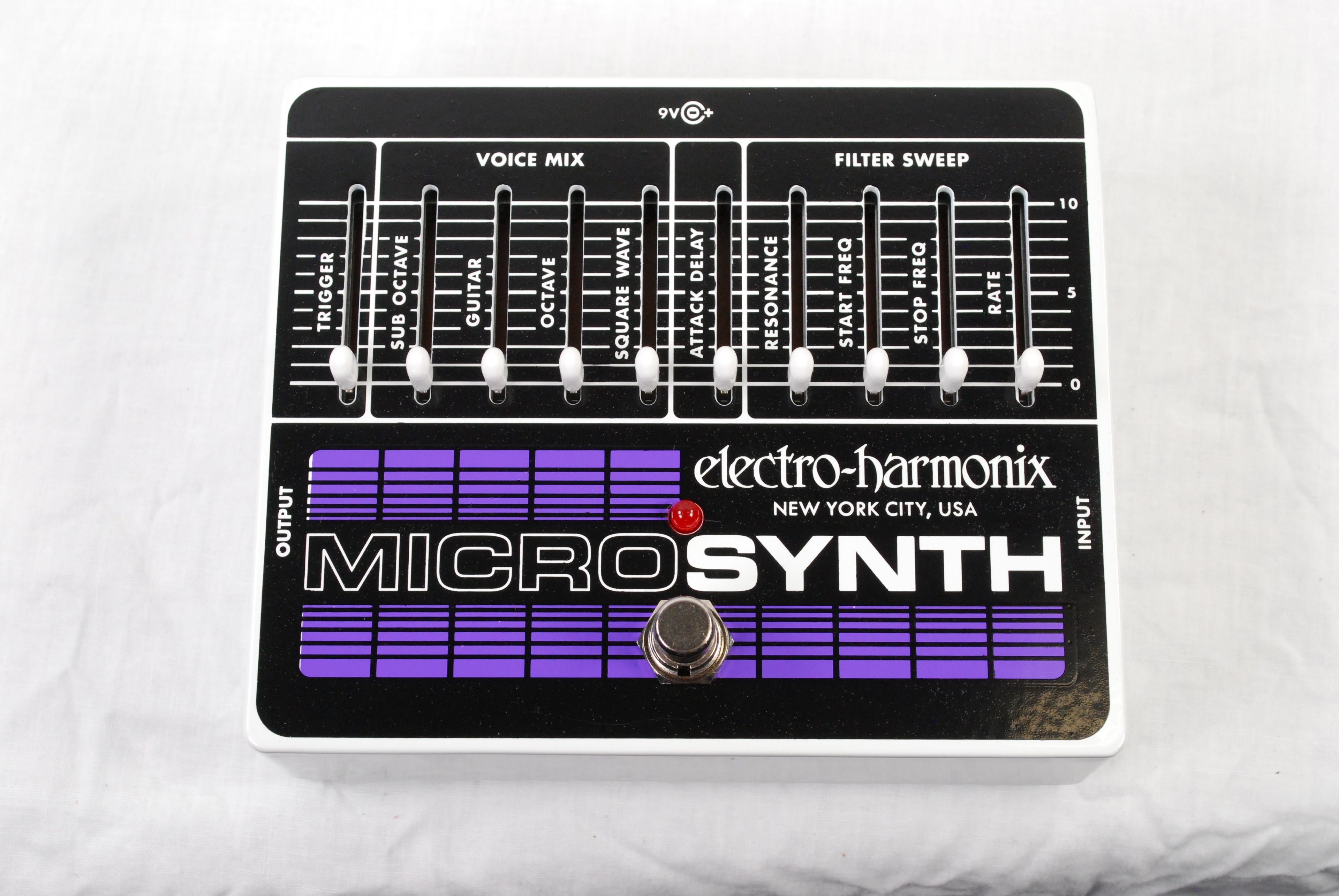 Electro-Harmonix Micro Synth analog synth pedal — slider controls detail