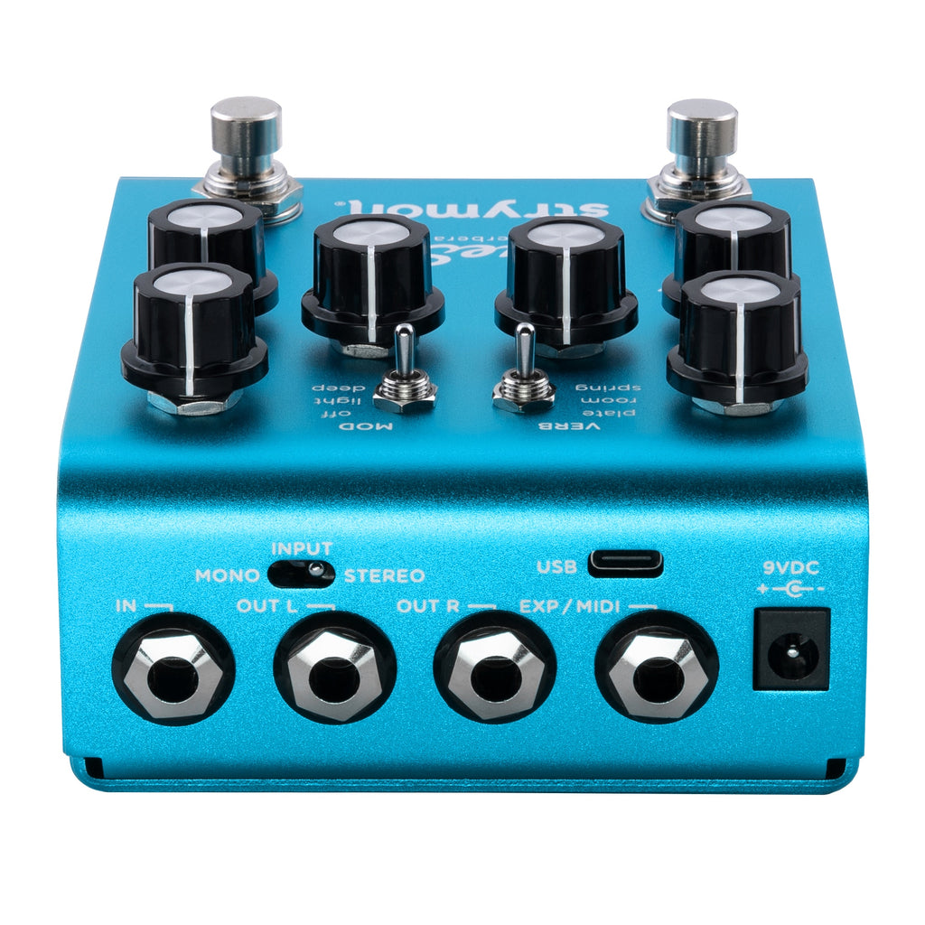 Strymon blueSky V2 reverb pedal — rear stereo and MIDI jacks