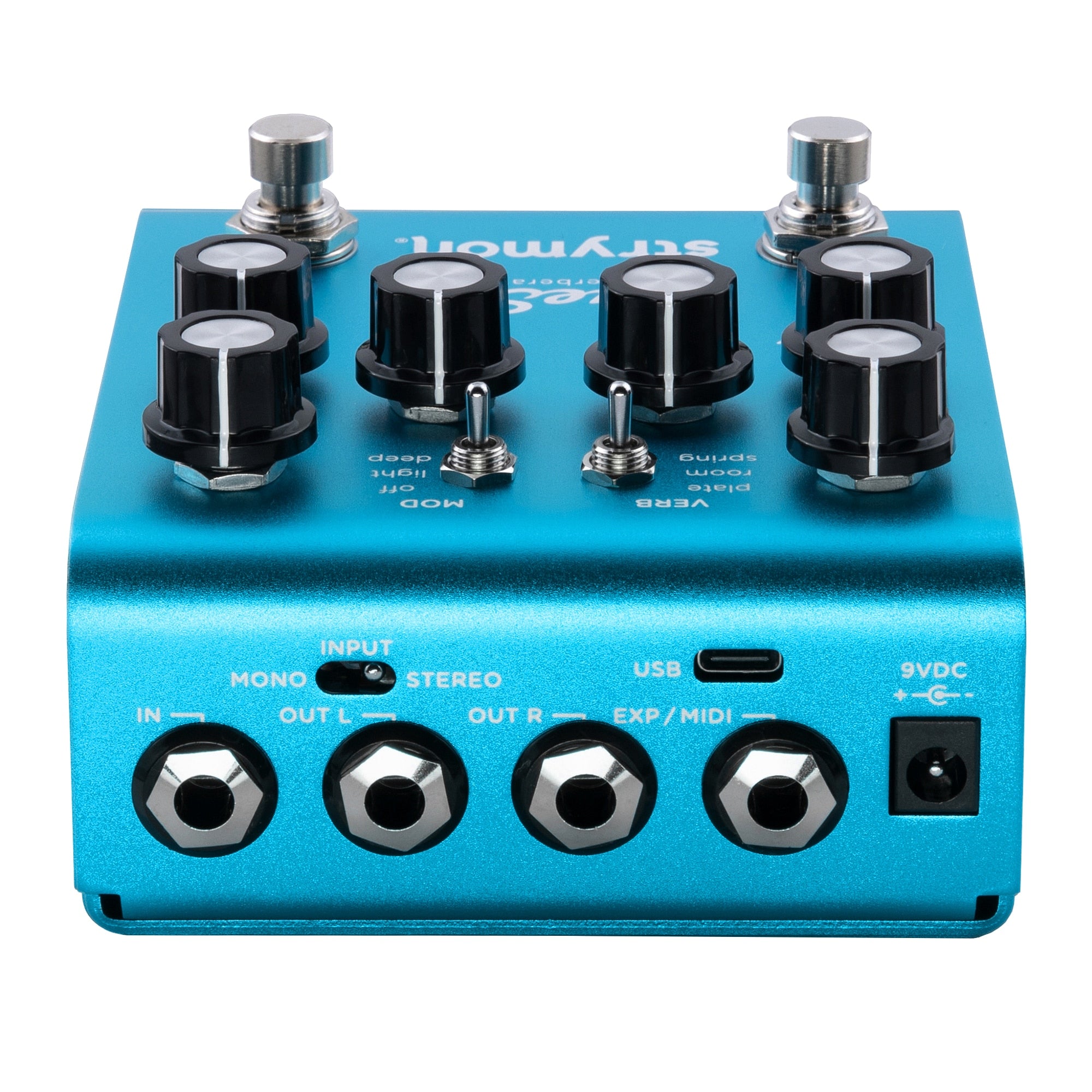 Strymon blueSky V2 reverb pedal — rear stereo and MIDI jacks