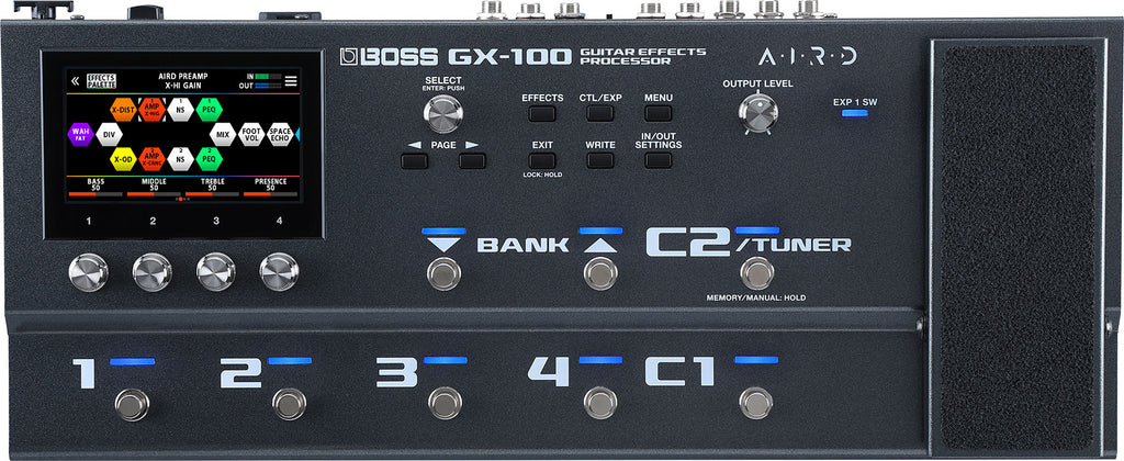 Boss GX-100 multi-effects processor — color touch display close-up