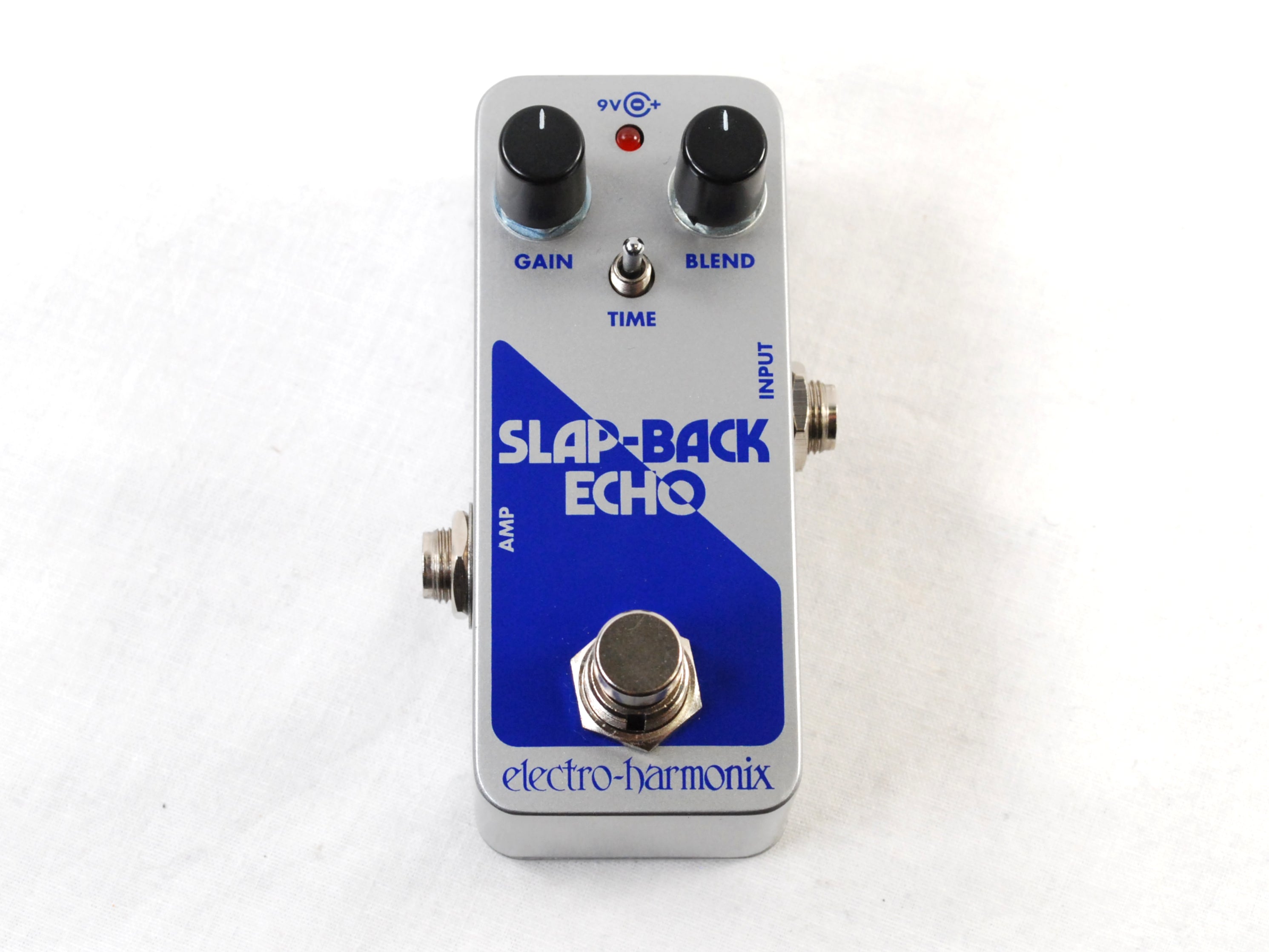 Electro-Harmonix Slap-Back Echo analog delay pedal — silver enclosure, top view