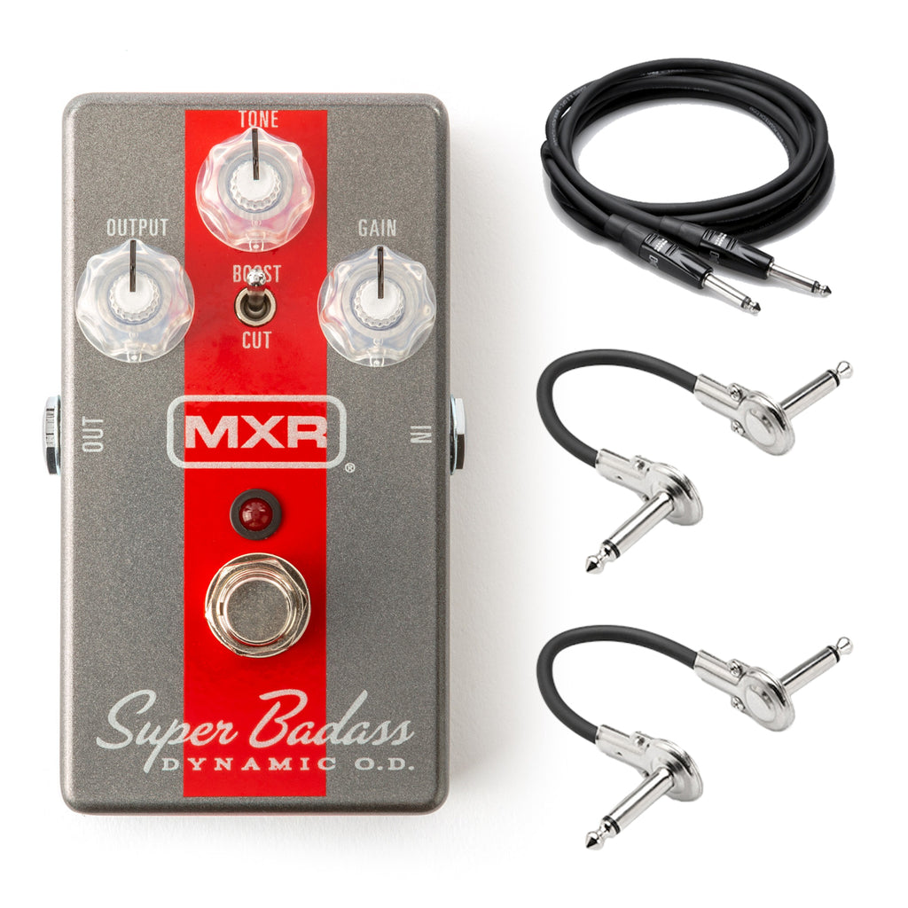 MXR M249 Super Badass Dynamic Overdrive pedal - front view of gray enclosure