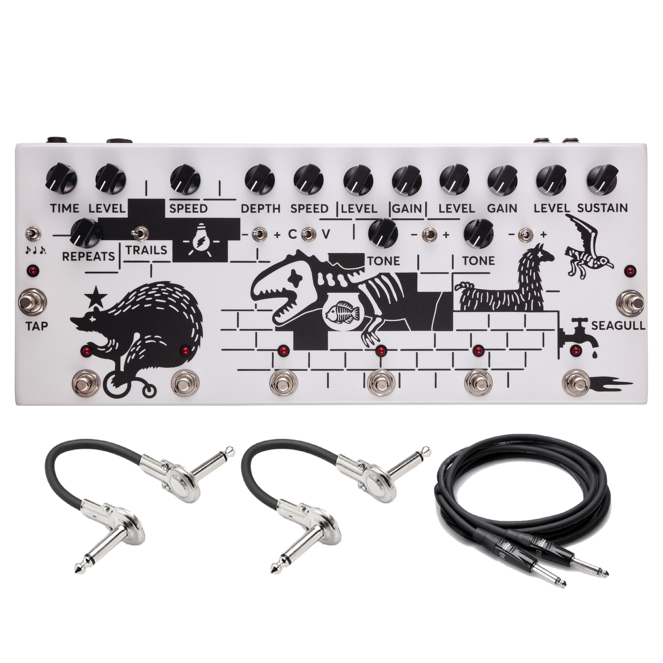 JAM Pedals Pink Flow multi-effects pedal in white with patch and guitar cables