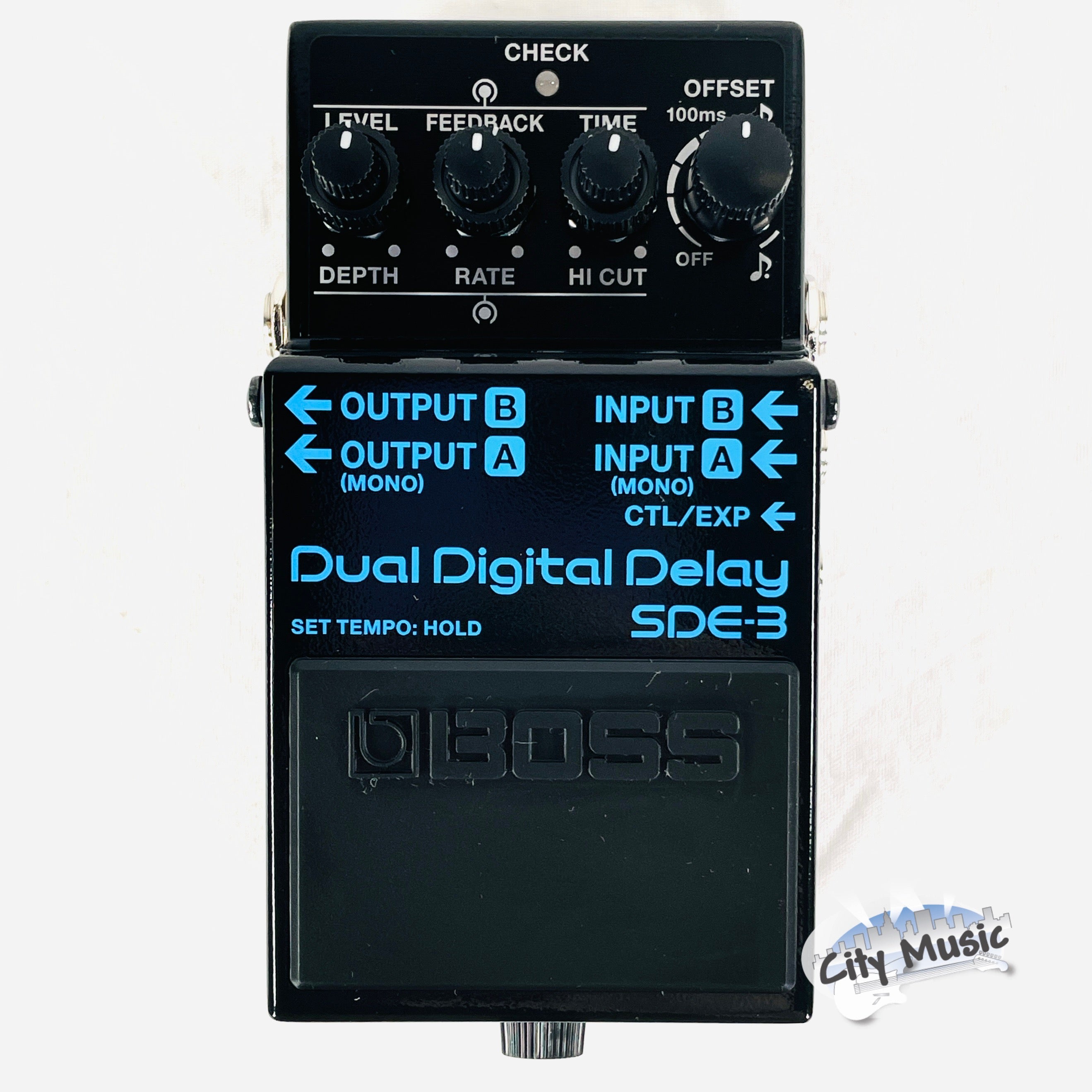 Boss SDE-3 Dual Digital Delay pedal — black compact pedal, top view