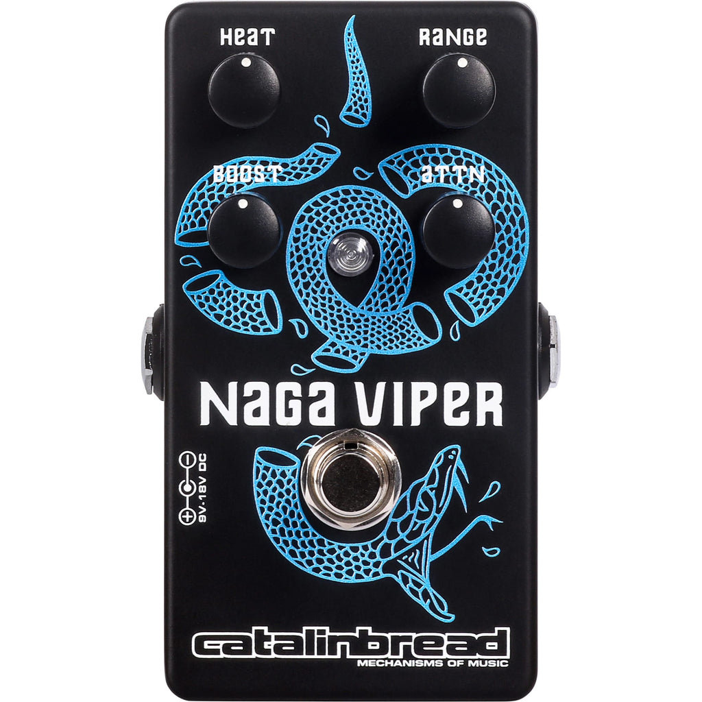 Catalinbread Naga Viper MKII treble booster pedal - black enclosure with blue snake art