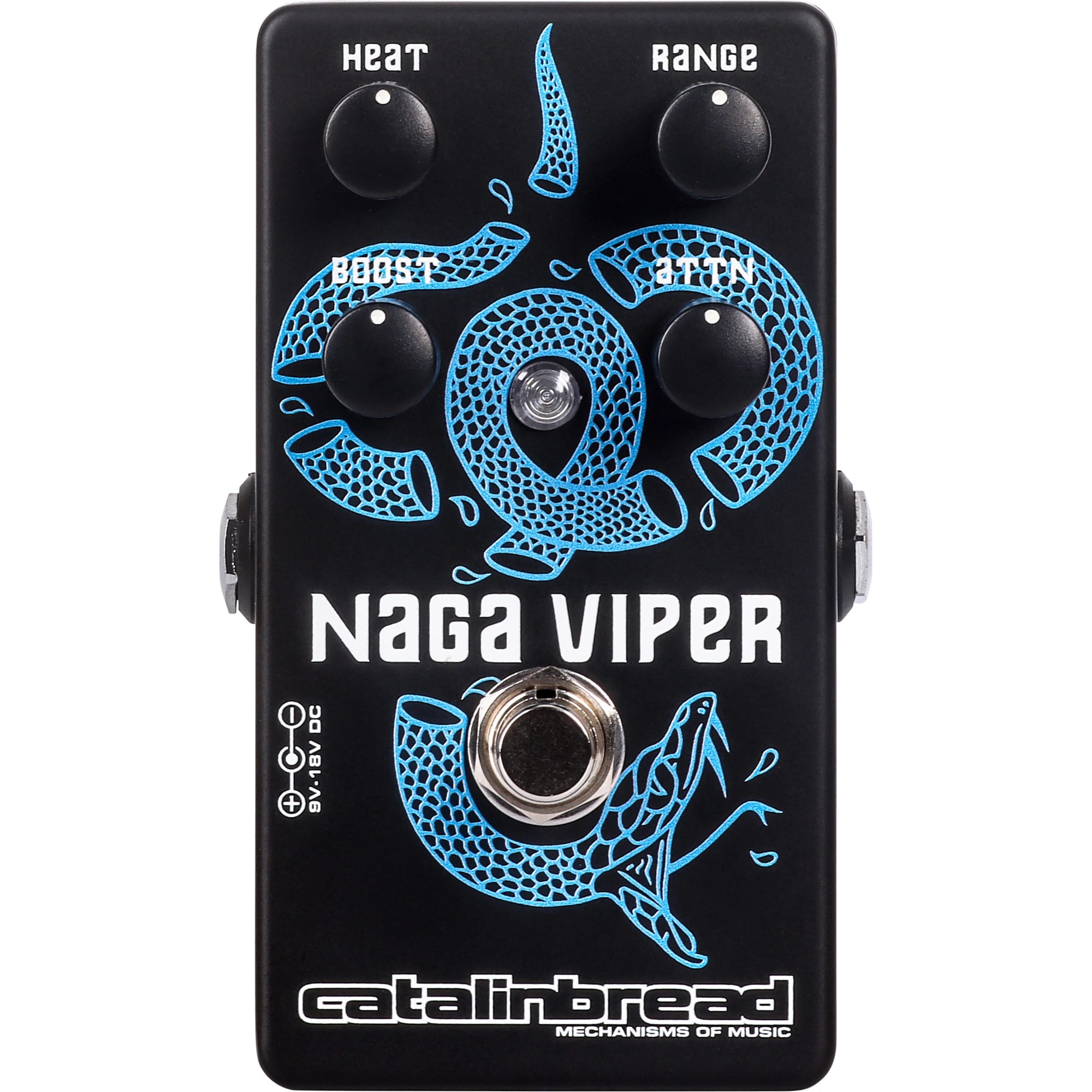 Catalinbread Naga Viper MKII treble booster pedal - black enclosure with blue snake art