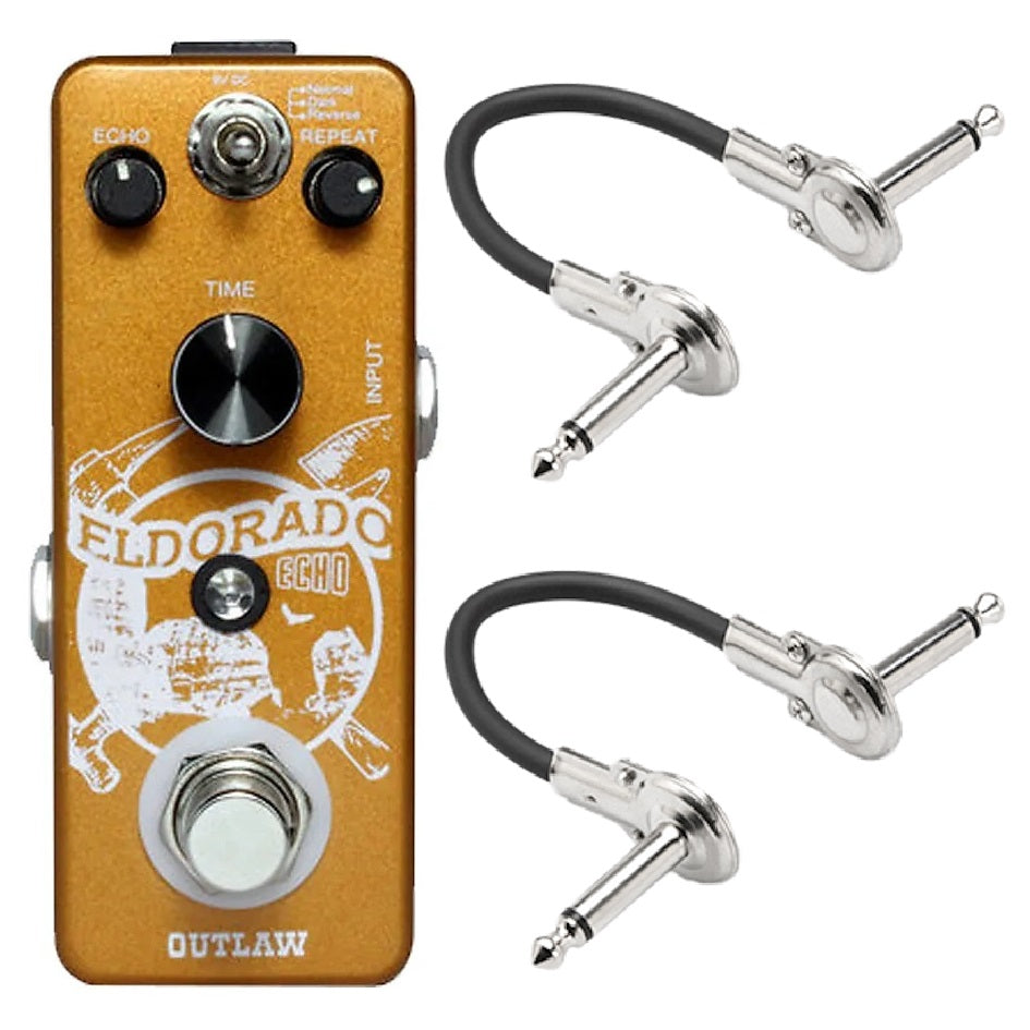 Outlaw Effects Eldorado Echo delay pedal — gold enclosure front view