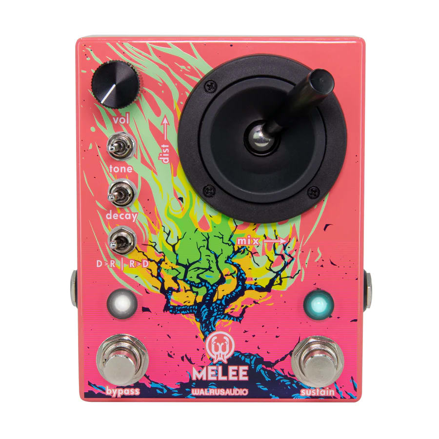 Walrus Audio Melee Wall of Noise pedal — neon pink enclosure with joystick, top view