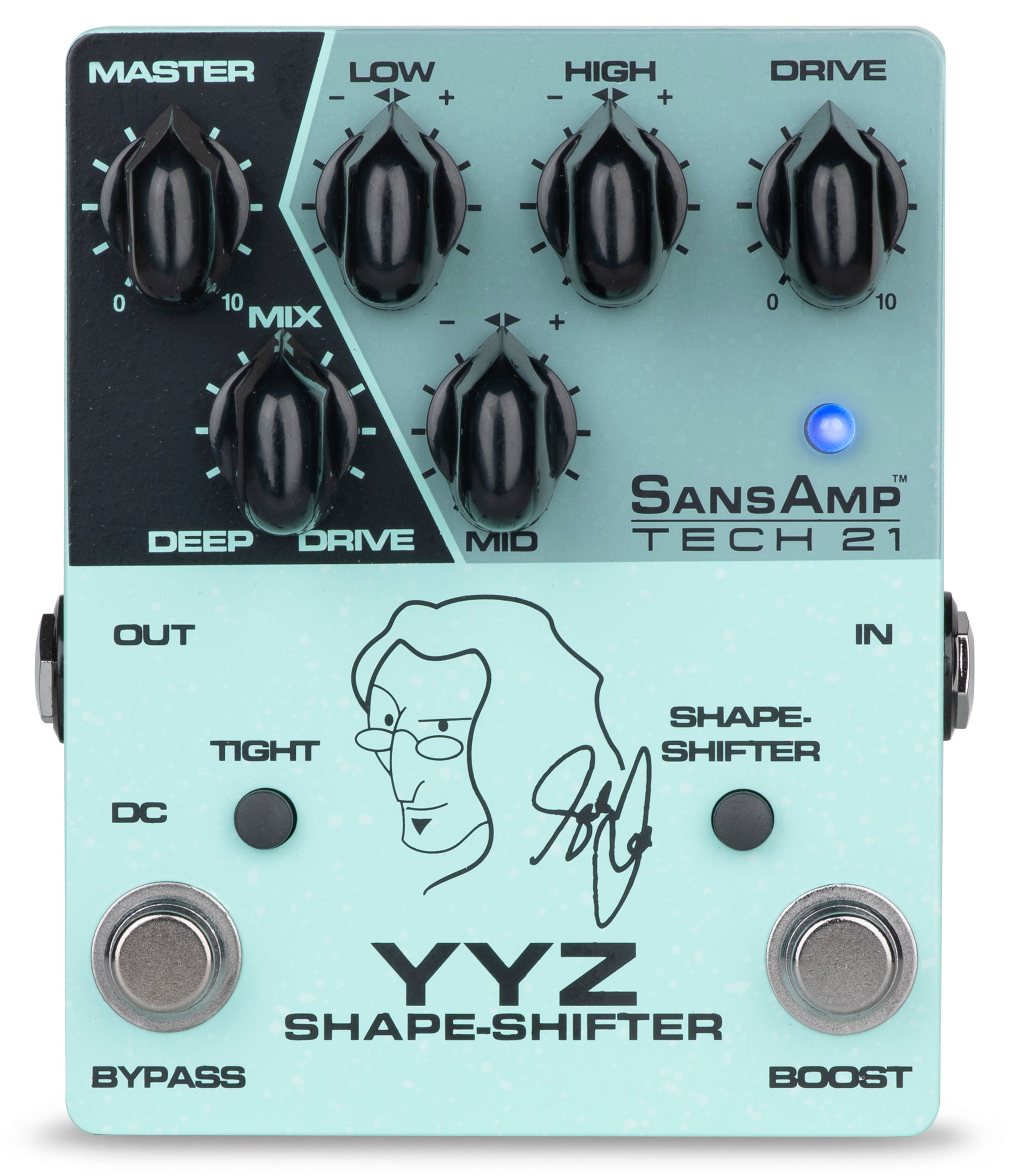Tech 21 YYZ Shape-Shifter Geddy Lee SansAmp bass pedal angled view