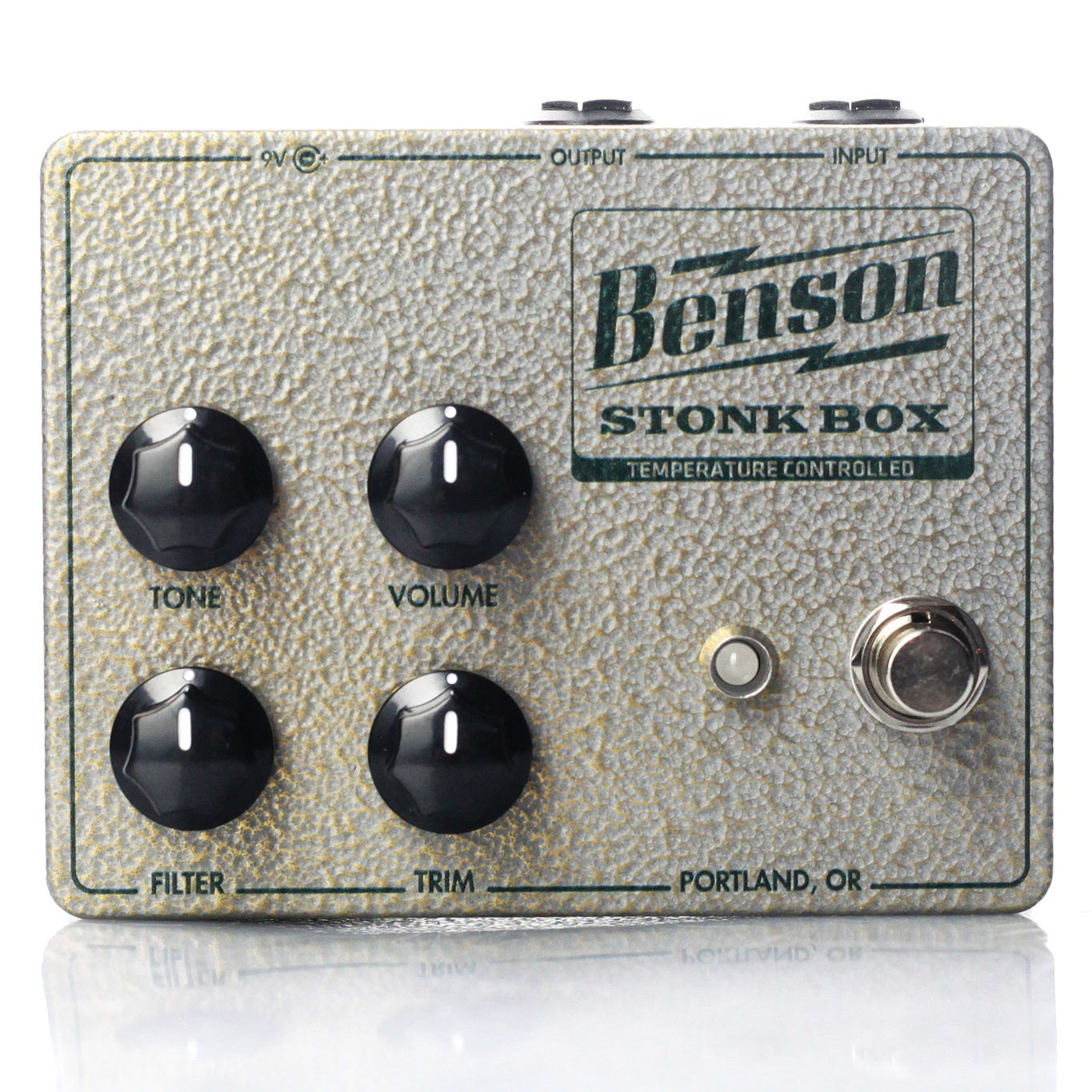 Benson Stonk Box fuzz pedal — silver hammertone enclosure front