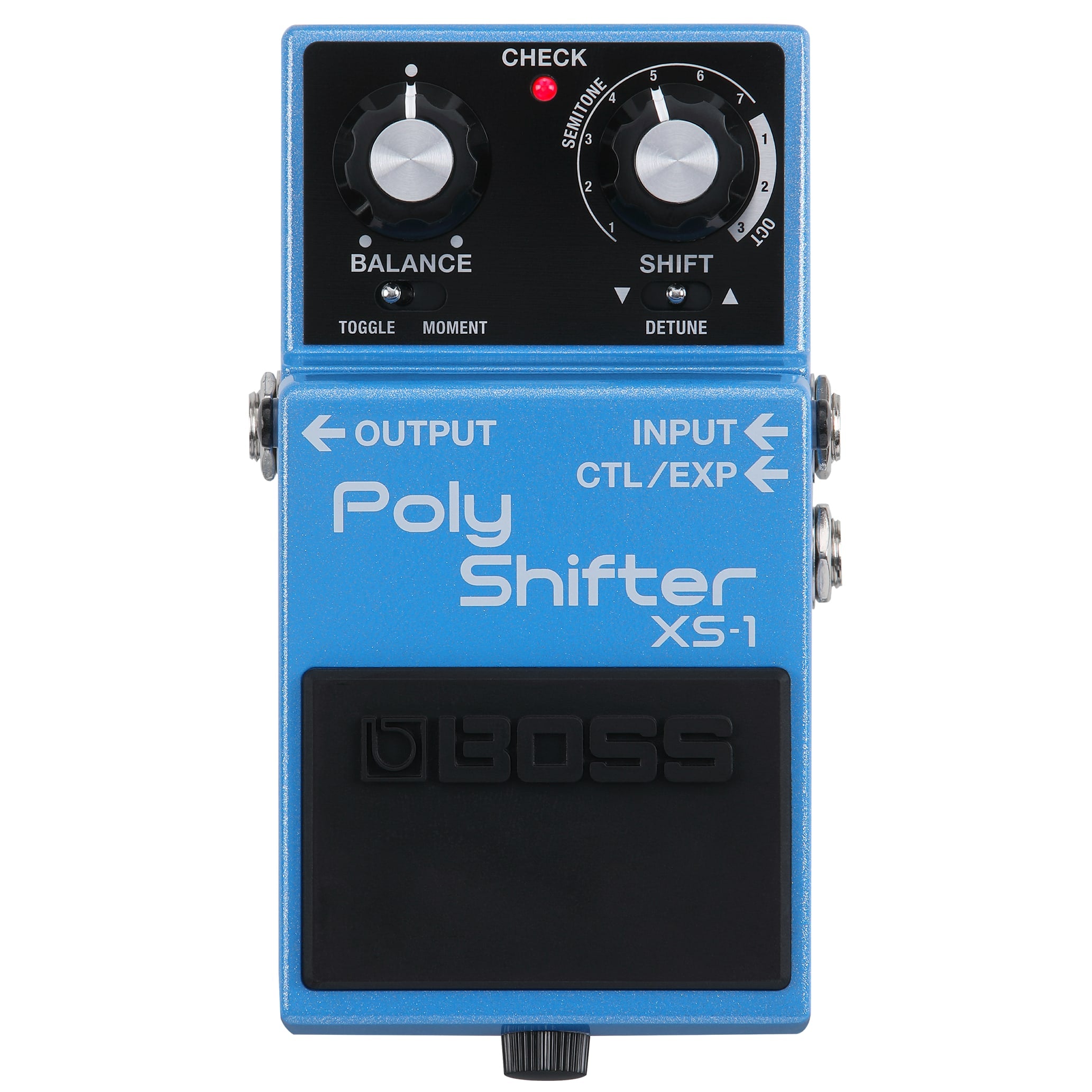 Boss XS-1 Poly Shifter pedal — angled product shot