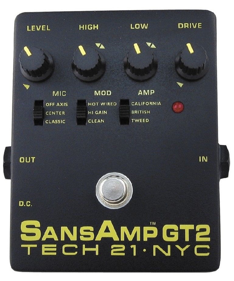 Tech 21 SansAmp GT2 tube amp emulator pedal — angled detail view