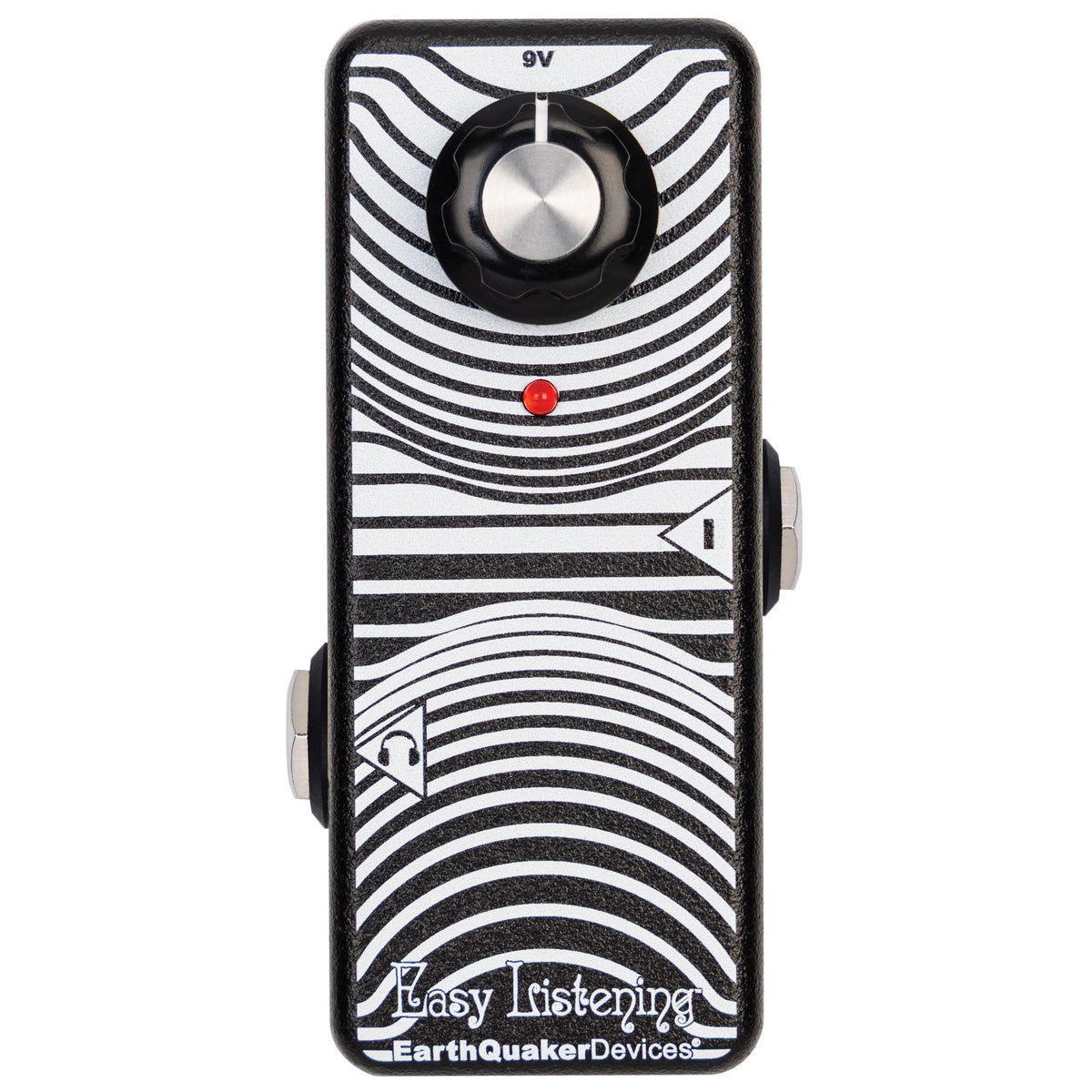 EarthQuaker Devices Easy Listening amp simulator pedal - top view, black and white enclosure