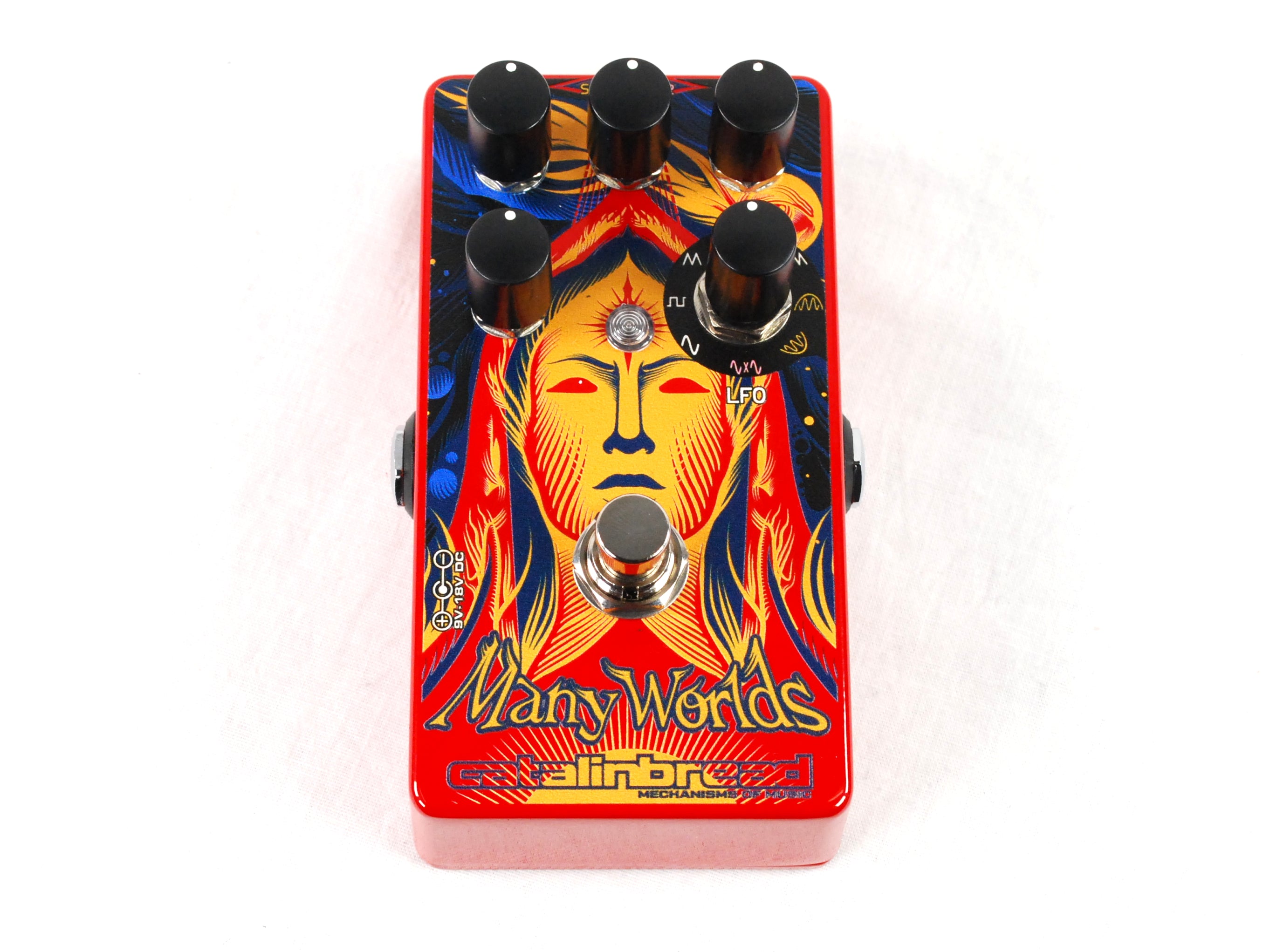 Catalinbread Many Worlds phaser pedal — psychedelic art enclosure top view