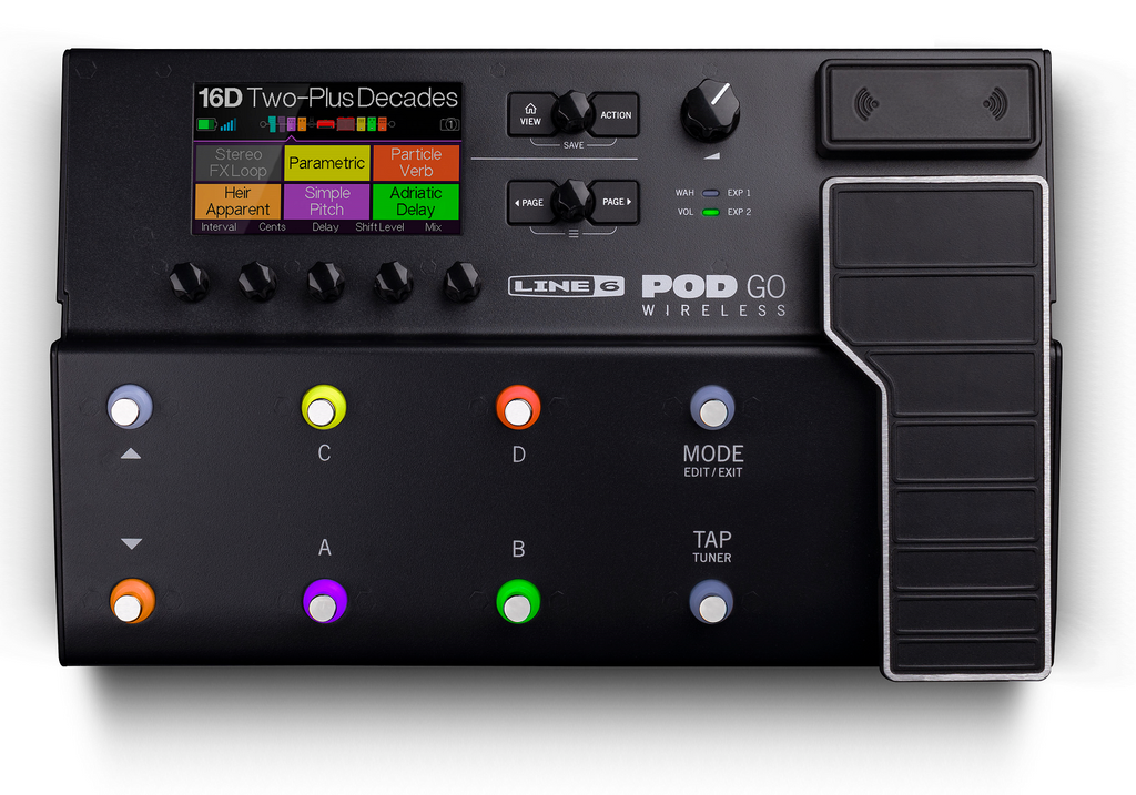 Line 6 POD Go Wireless multi-effects processor - top view of footswitches