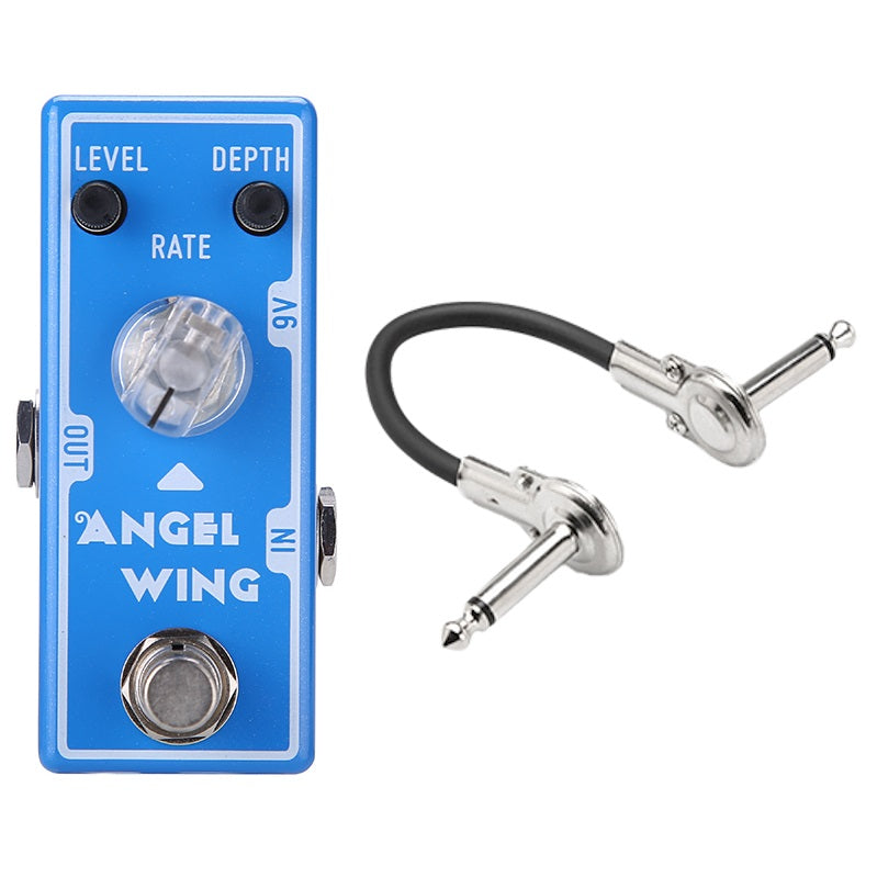 Tone City Angel Wing chorus pedal — blue front with patch cable