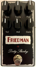 Friedman Dirty Shirley overdrive pedal — black enclosure front with control knobs