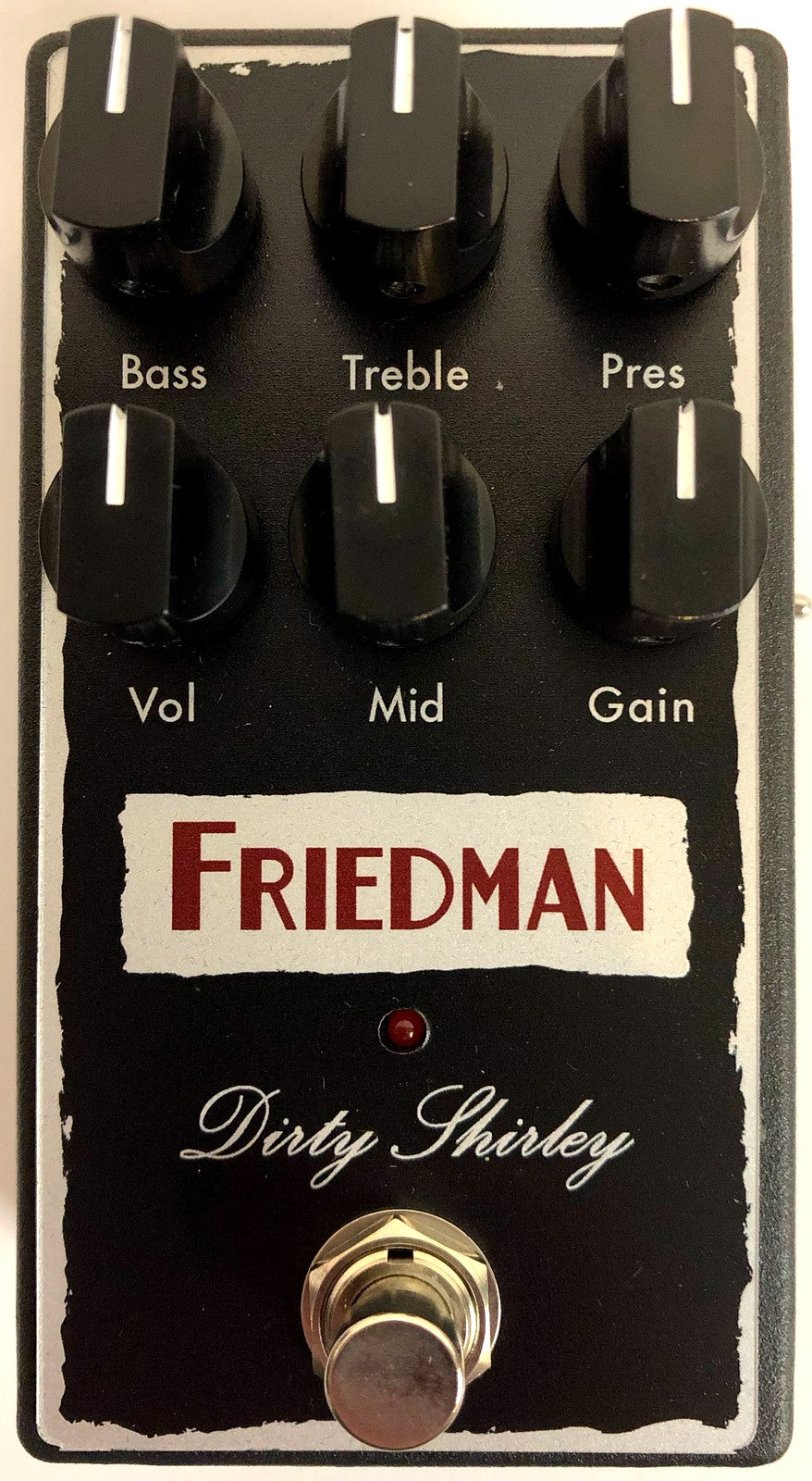 Friedman Dirty Shirley overdrive pedal — black enclosure front with control knobs