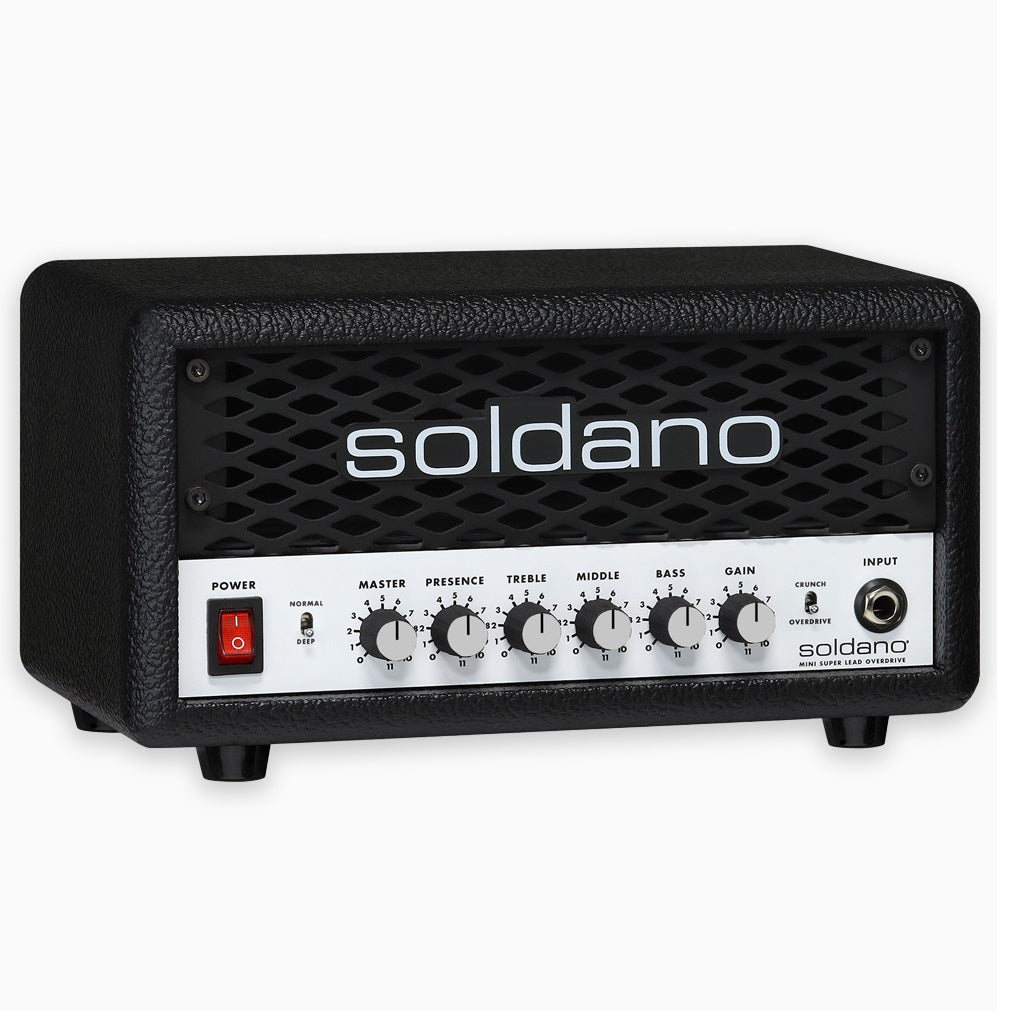Soldano SLO Mini 30W guitar amp head — black front control panel view