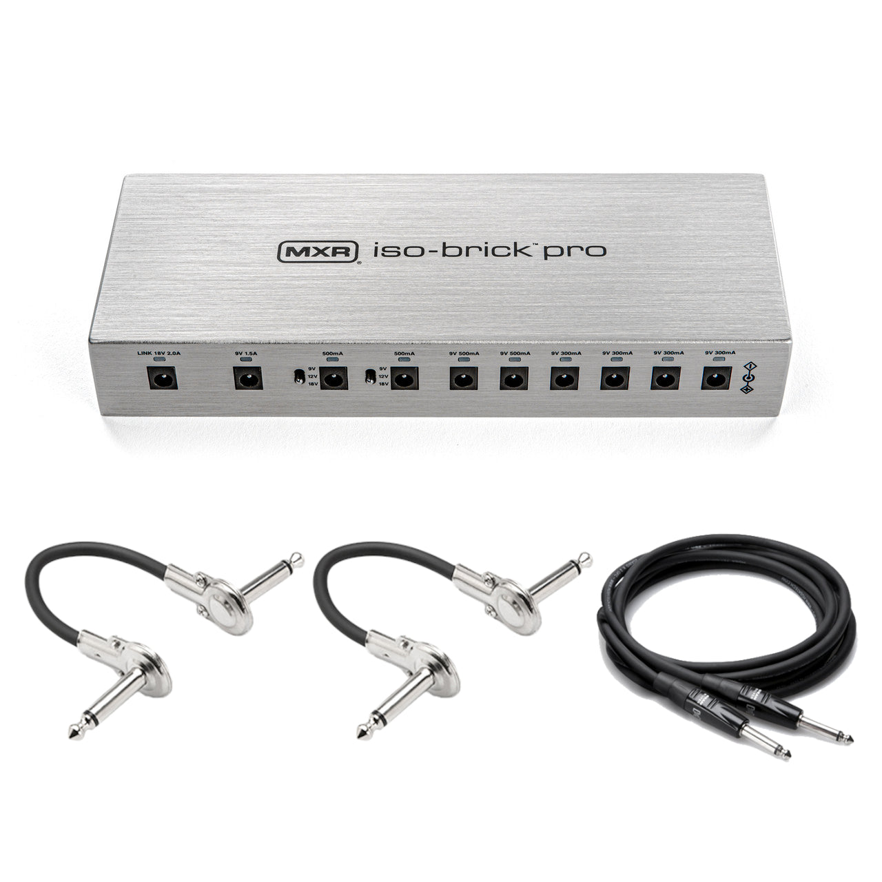 MXR M242 Iso-Brick Pro power supply — top view of brushed silver enclosure