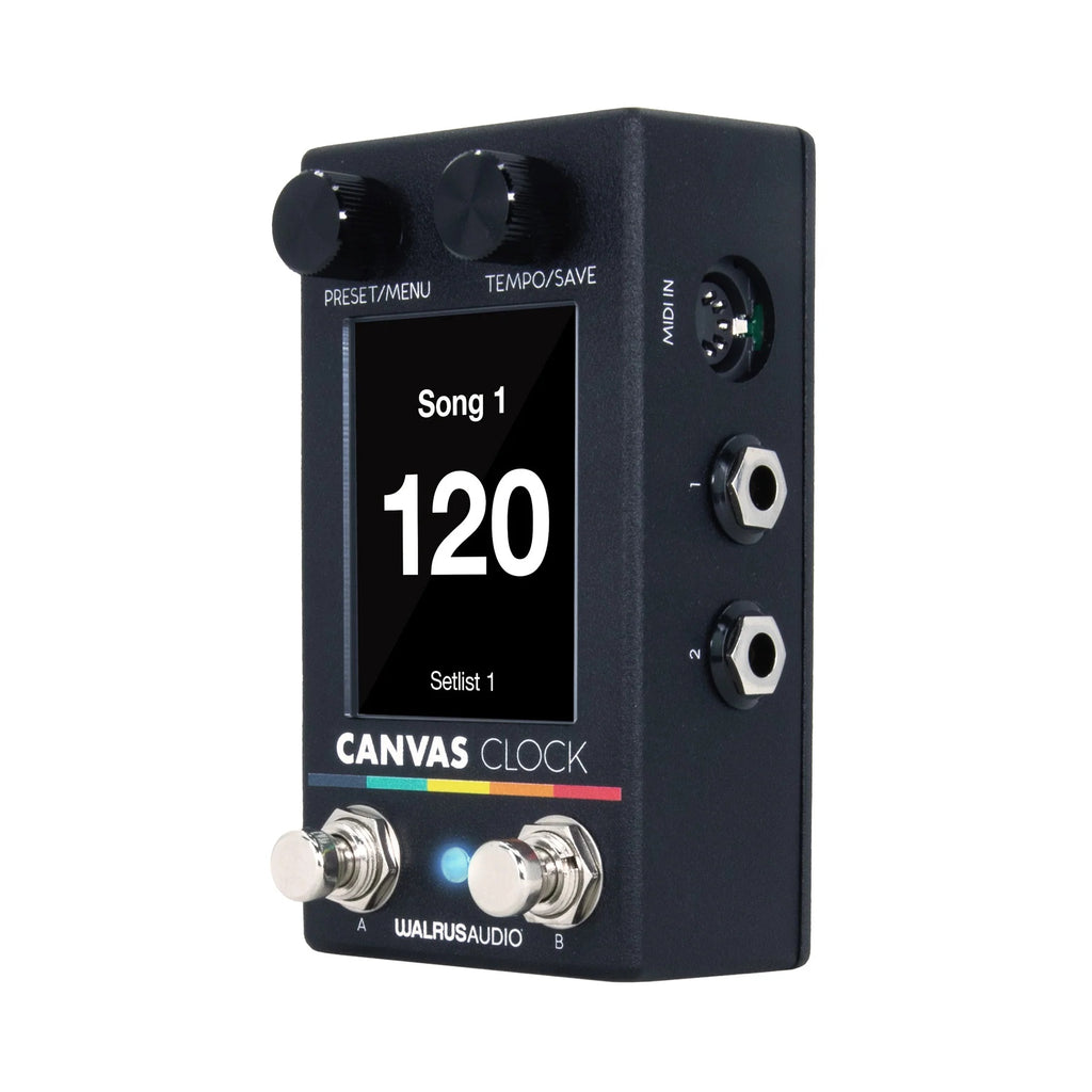 Walrus Audio Canvas Clock tempo sync pedal — top encoders and knobs