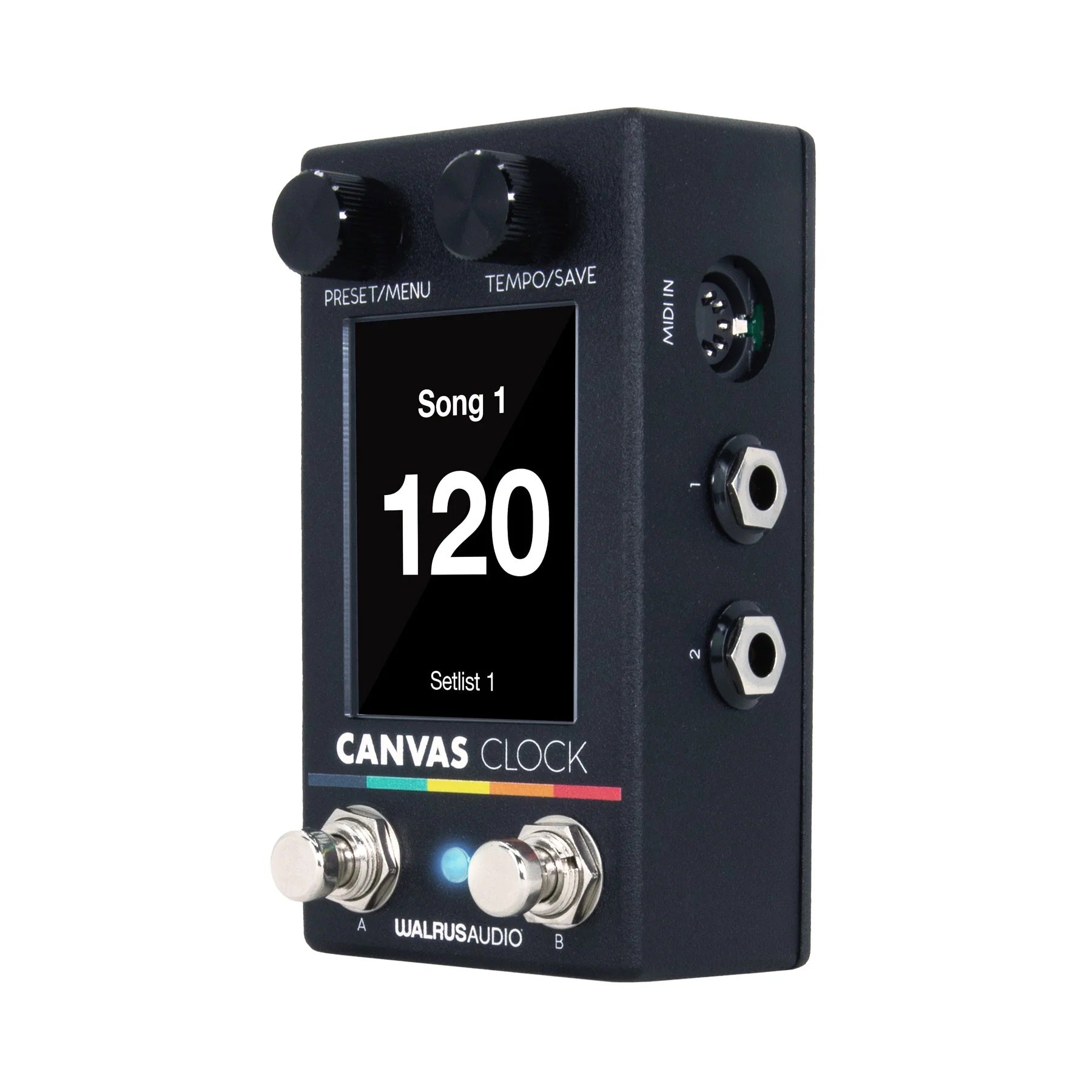 Walrus Audio Canvas Clock tempo sync pedal — top encoders and knobs