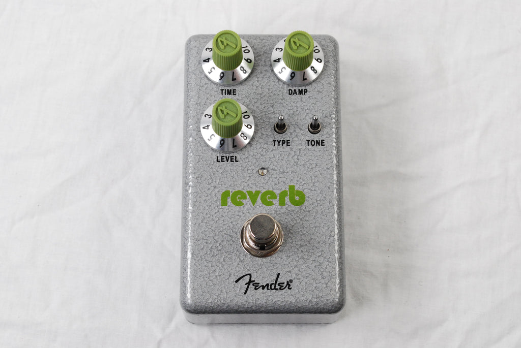 Fender Hammertone Reverb pedal — gray enclosure angled view