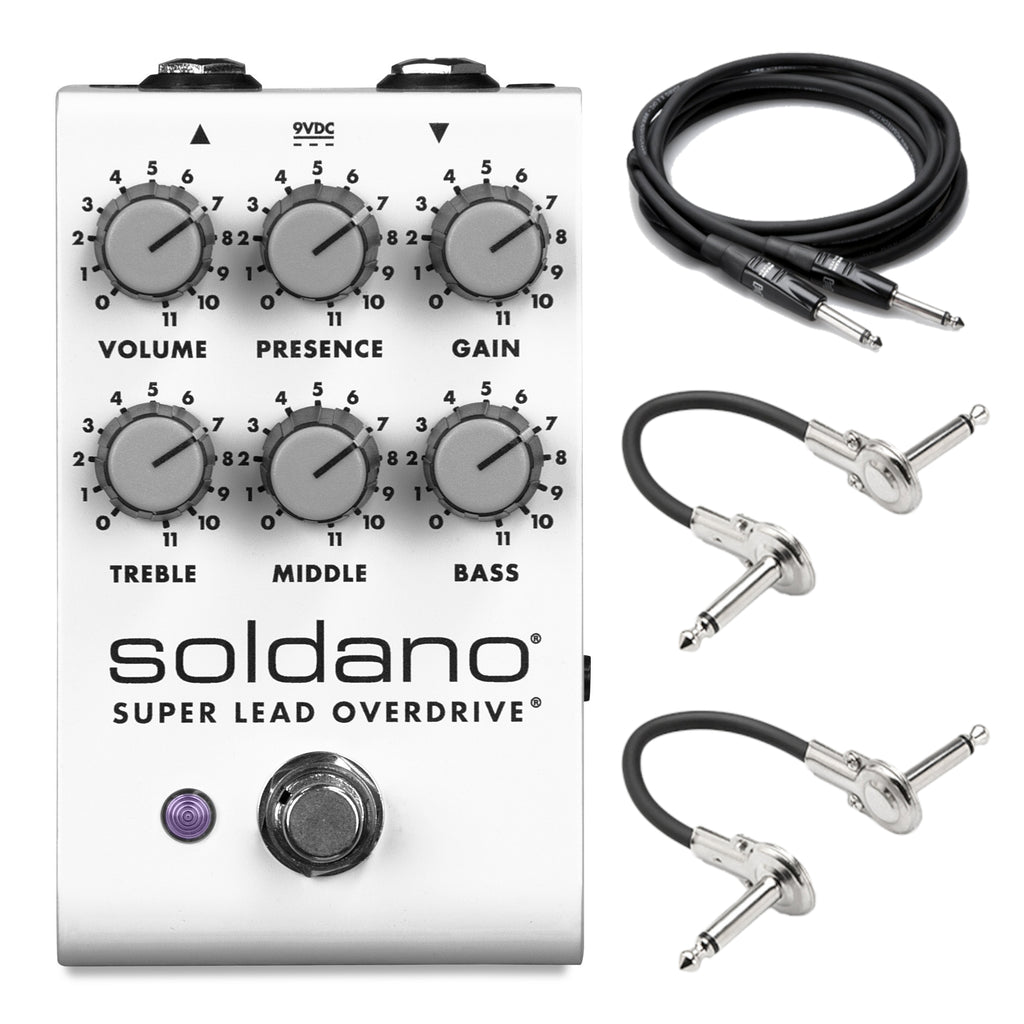 Soldano SLO overdrive pedal — white control panel front view