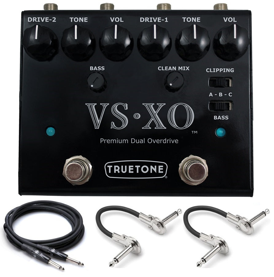 Truetone V3 VS-XO dual overdrive pedal — black enclosure with cables