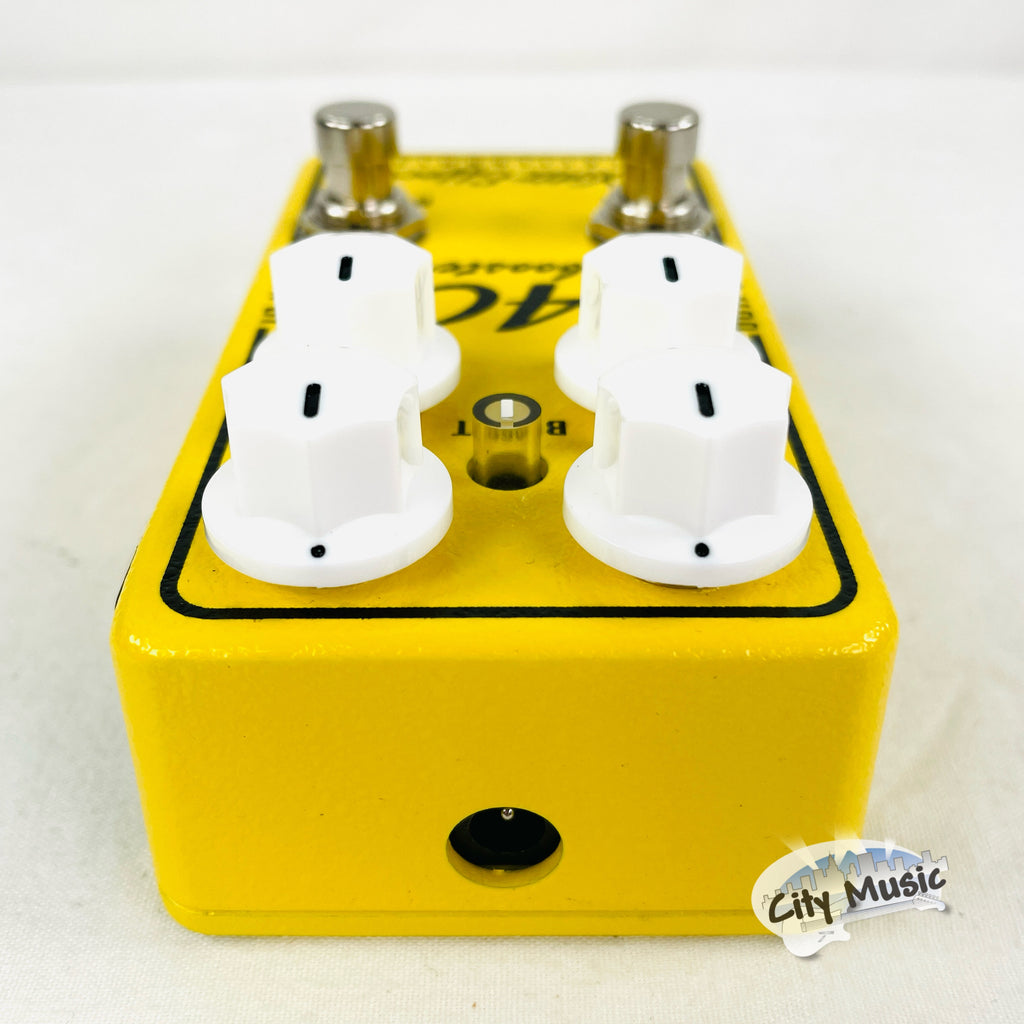 Xotic AC Booster V2 pedal — yellow, rear view