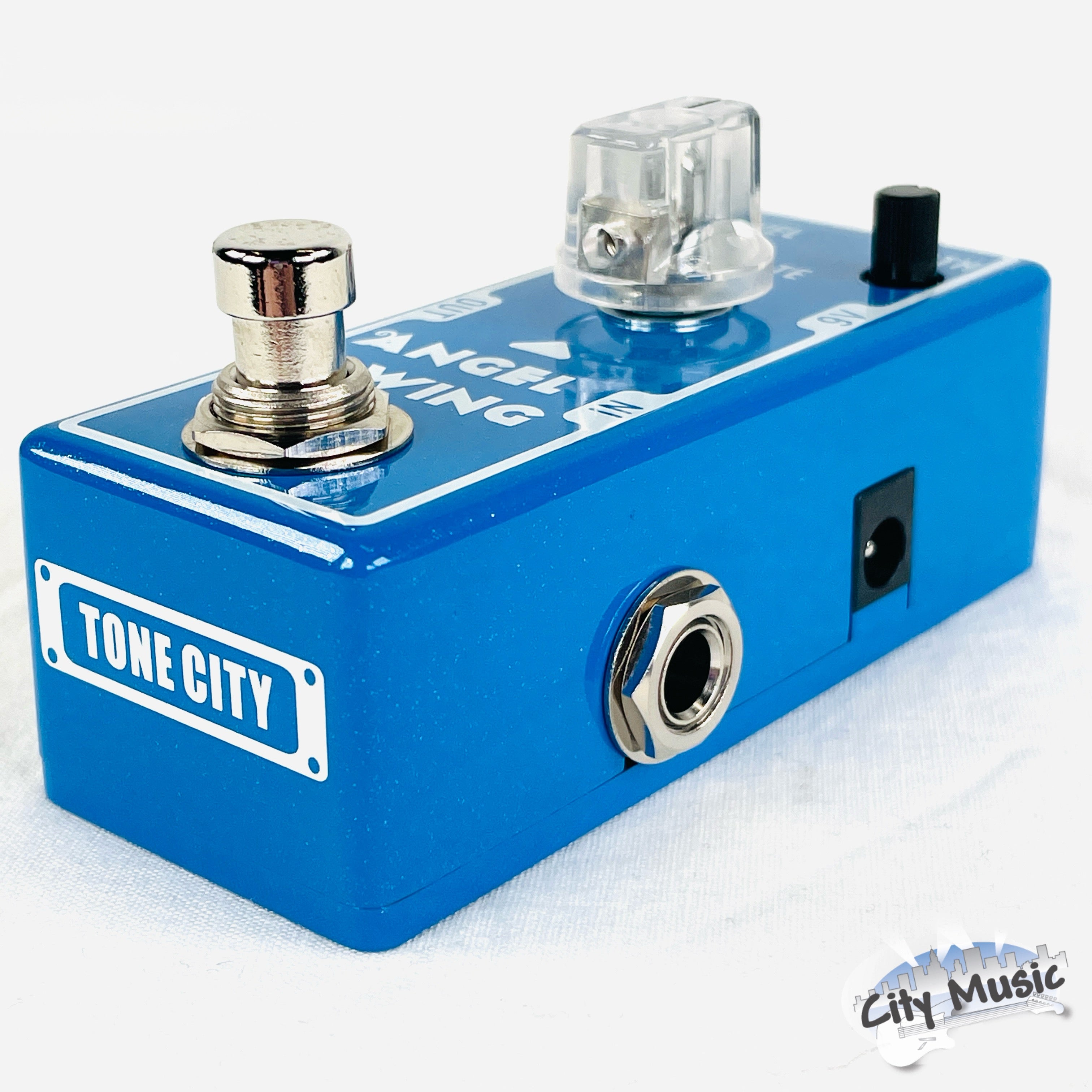 Used Tone City Angel Wing chorus pedal — footswitch close-up