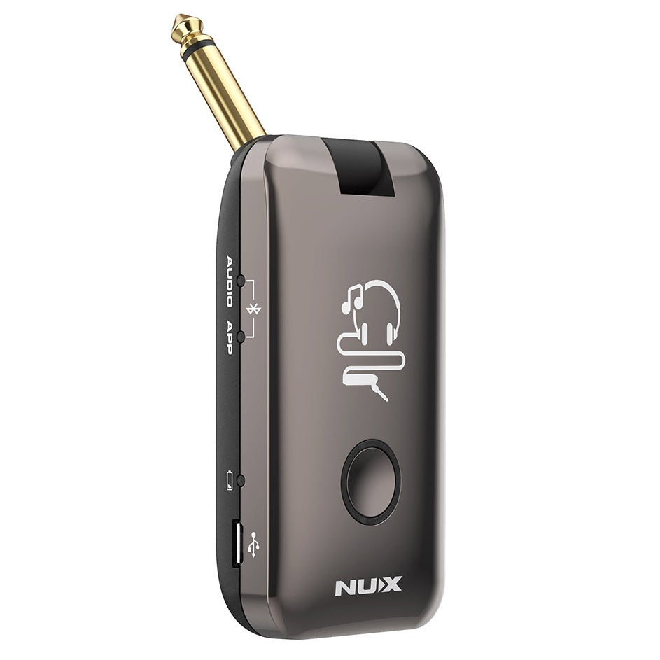 NUX MP-2 Mighty Plug headphone amp — controls and Bluetooth detail