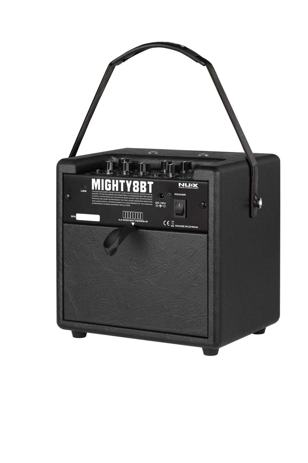 NUX Mighty 8 BT portable guitar amp — side profile