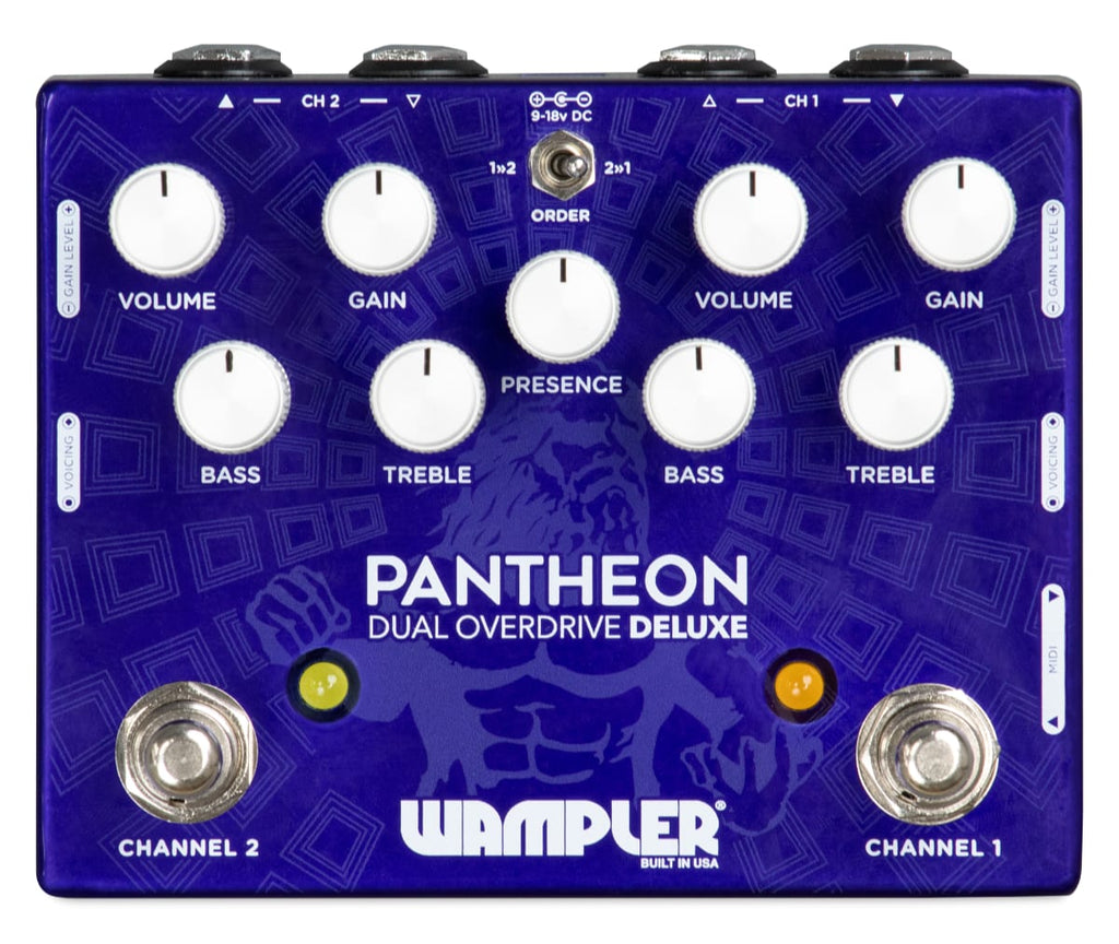 Wampler Dual Pantheon Deluxe overdrive pedal — angled view