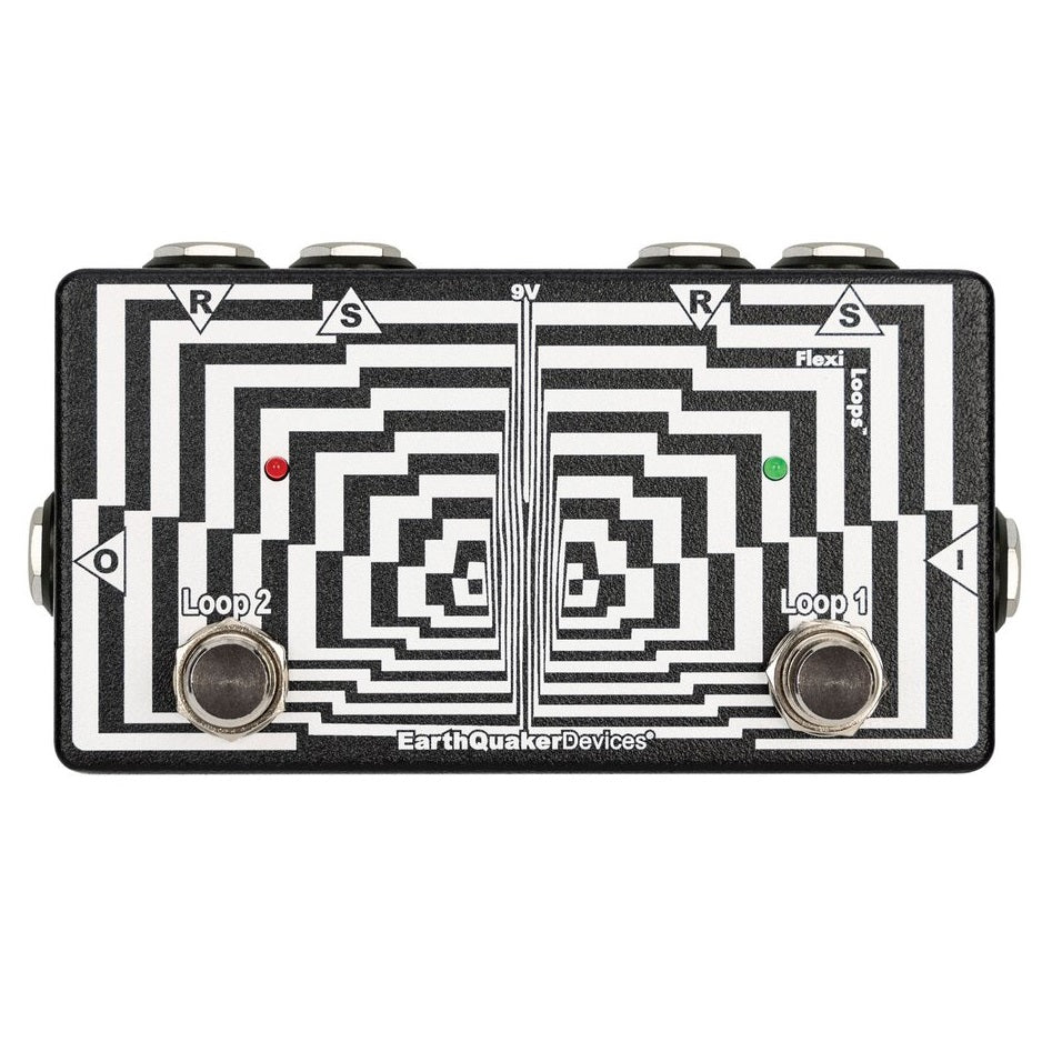 EarthQuaker Devices Flexi Loops loop switcher pedal - top view, black and white enclosure