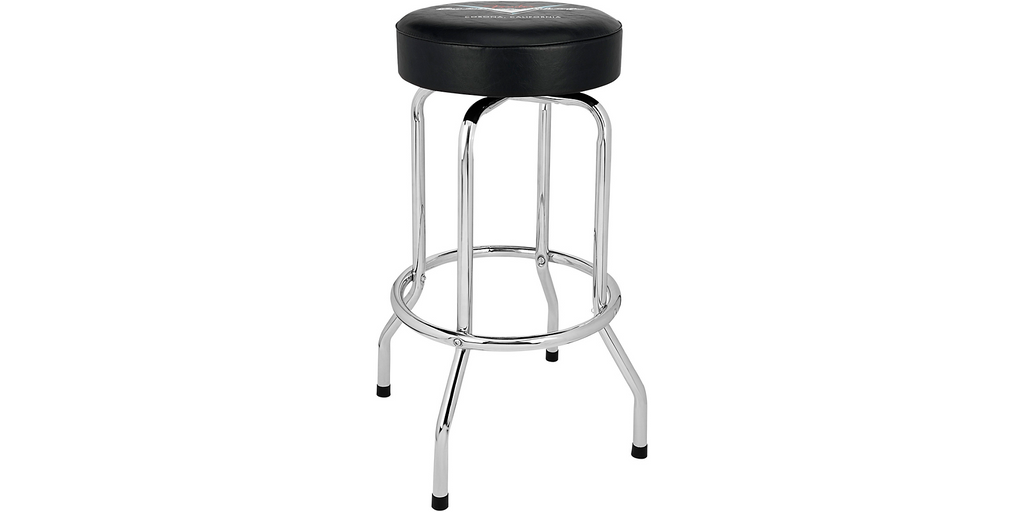Fender Custom Shop Pinstripe barstool — chrome tubular steel frame detail