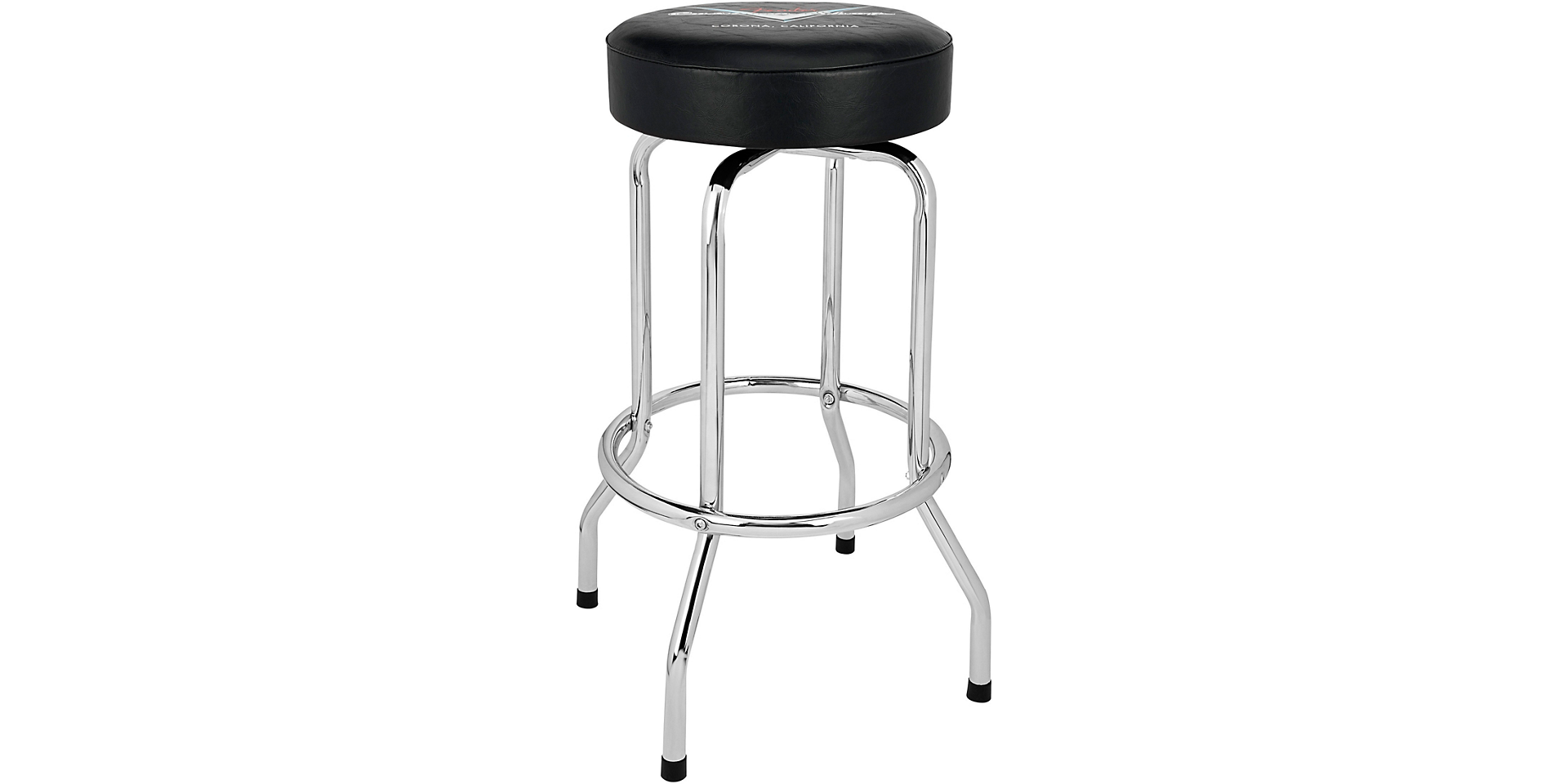 Fender Custom Shop Pinstripe barstool — chrome tubular steel frame detail